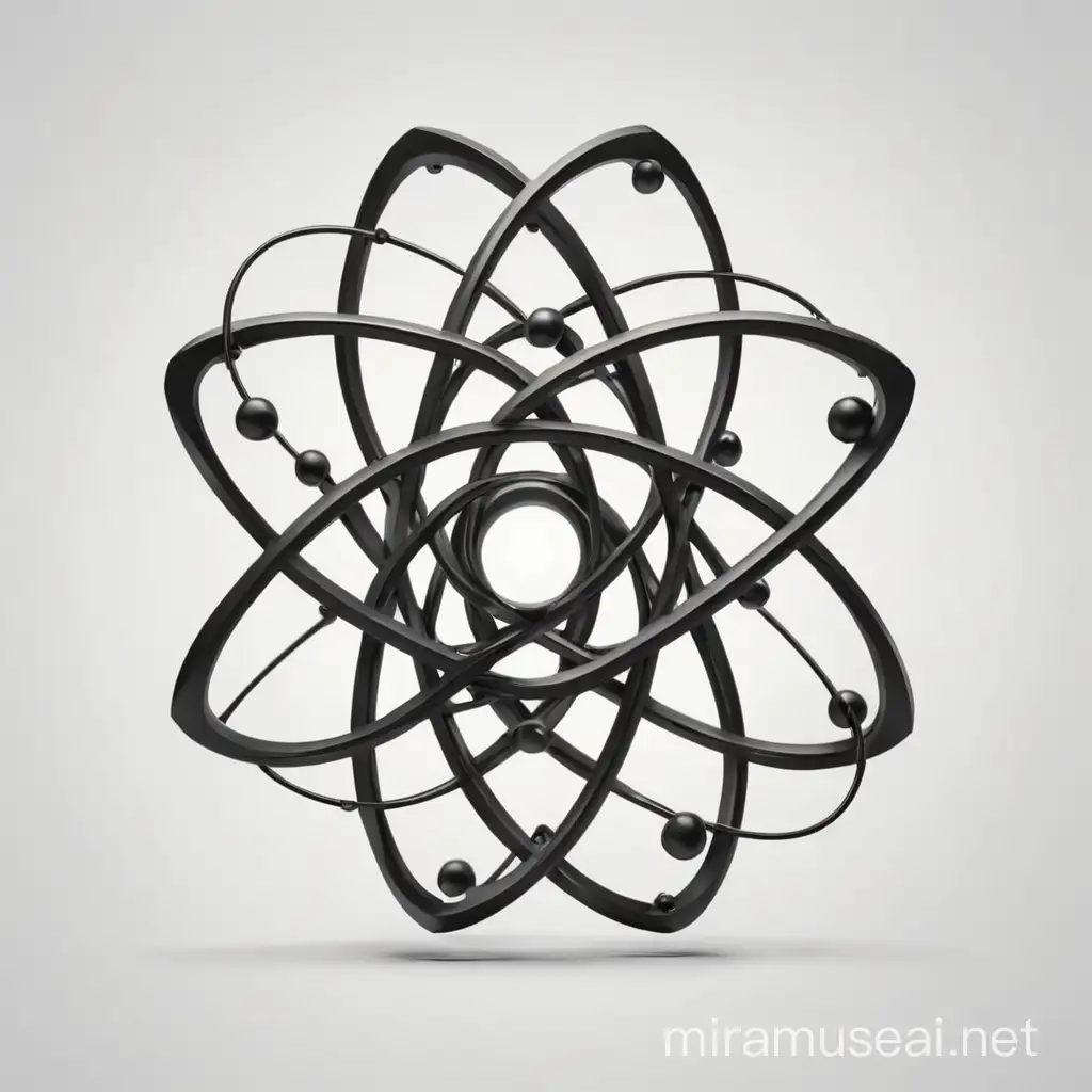 Symmetrical Black Atom Logo on White Background