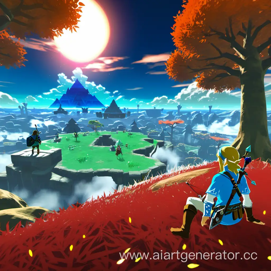 пейзаж из игры the legend of zelda breath of the wild, аккала, валяются стражи, осенние деревья