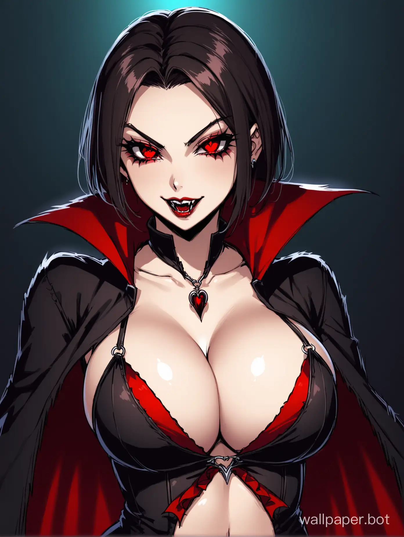 Sexy female vampire with big boobs wearing deep cleavage.