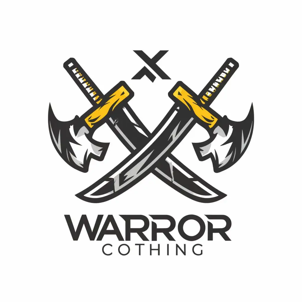 a logo design,with the text "Warrior Clothing", main symbol:Katana sword and and axe,Moderate,be used in Sports Fitness industry,clear background