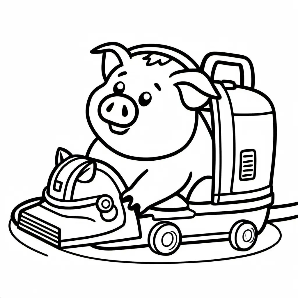 pig using a vacuum cleaning up

, Coloring Page, black and white, line art, white background, Simplicity, Ample White Space. The background of the coloring page is plain white to make it easy for young children to color within the lines. The outlines of all the subjects are easy to distinguish, making it simple for kids to color without too much difficulty