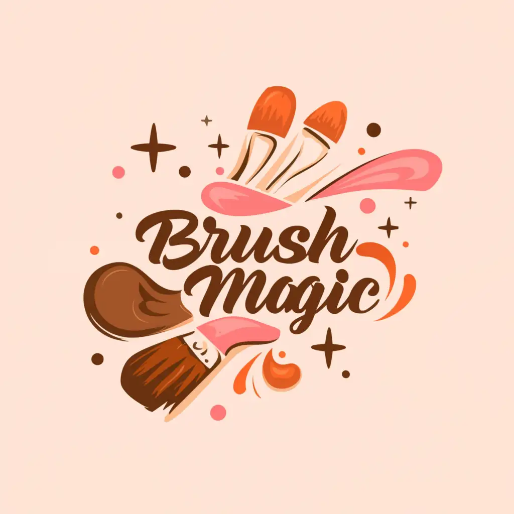 a logo design,with the text 'Brush Magic', main symbol:Professional soft bending makeup artist brush, filled with different ideas and fantasies in two or three shades, preferably in warm colors,Minimalistic,be used in Beauty Spa industry,clear background