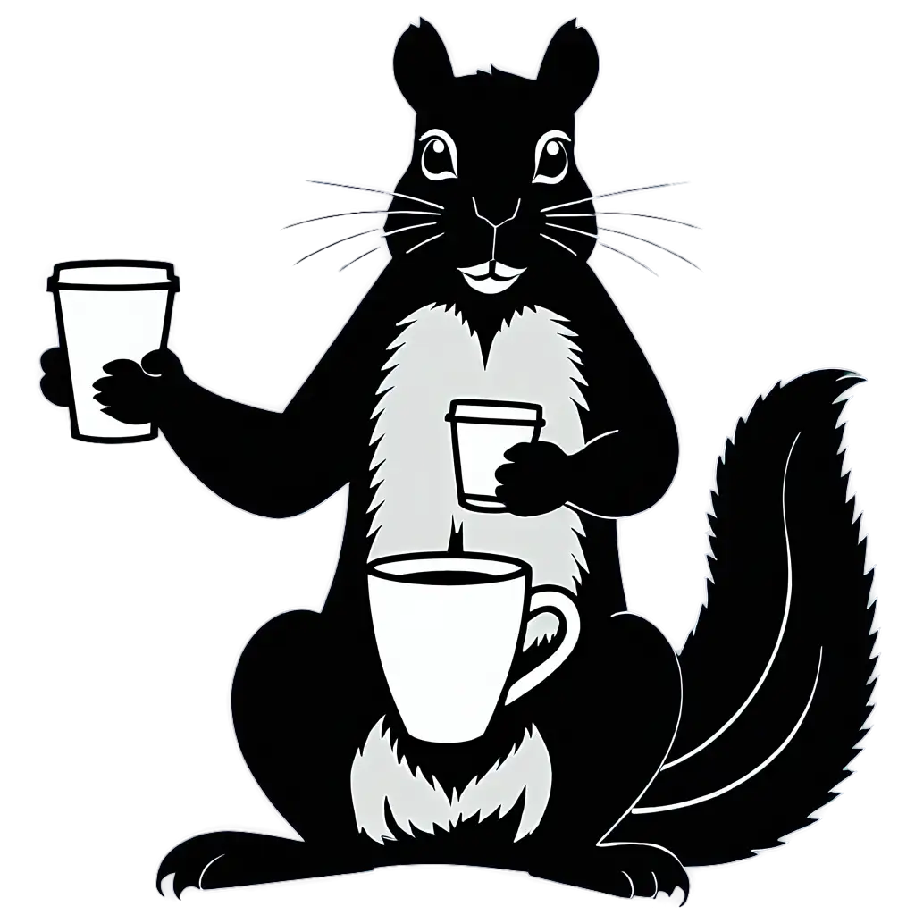 HighQuality-PNG-Image-Giant-Squirrel-Holding-Coffee-Cup-FrontFacing-Line-Art-Drawing