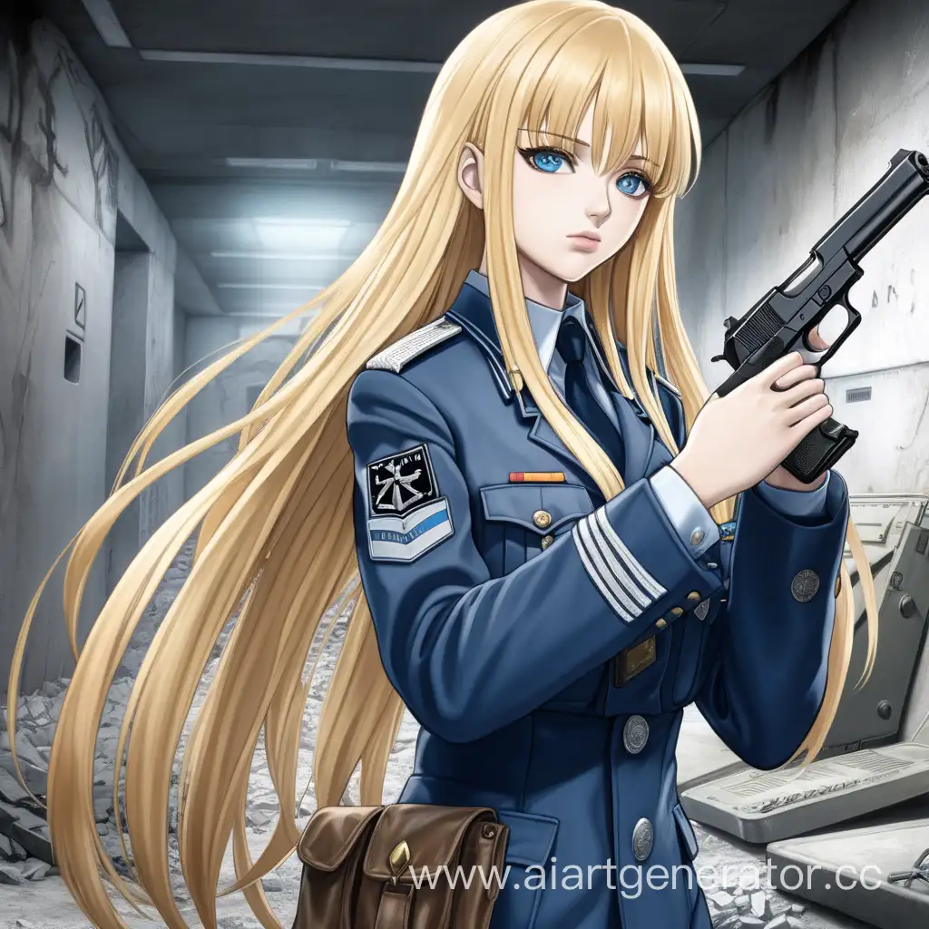 Blonde-German-Officer-Anime-Girl-with-Pistol-in-Bunker