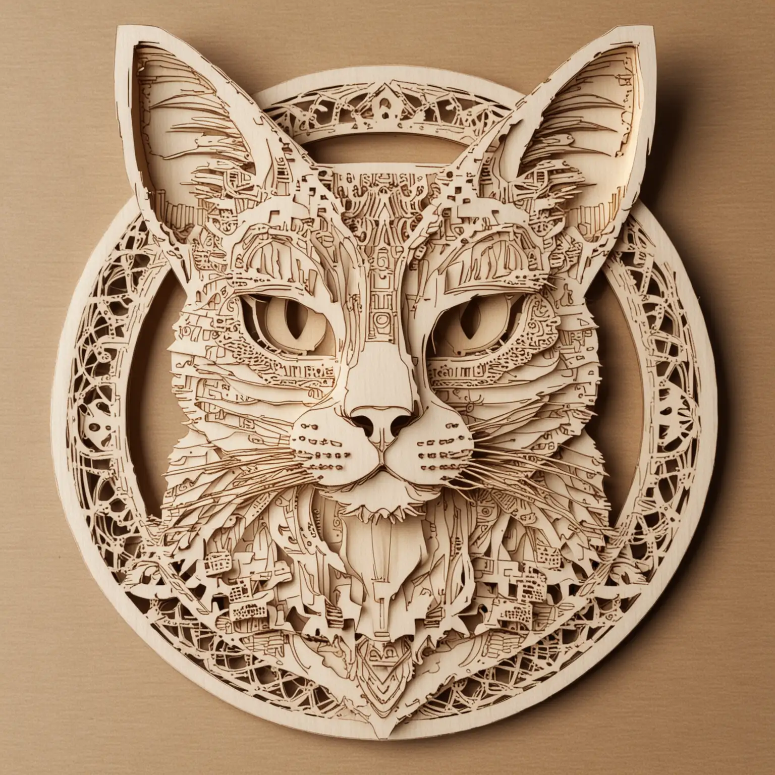 multilayer design for laser cut, robot cat, mandala, simple and easy