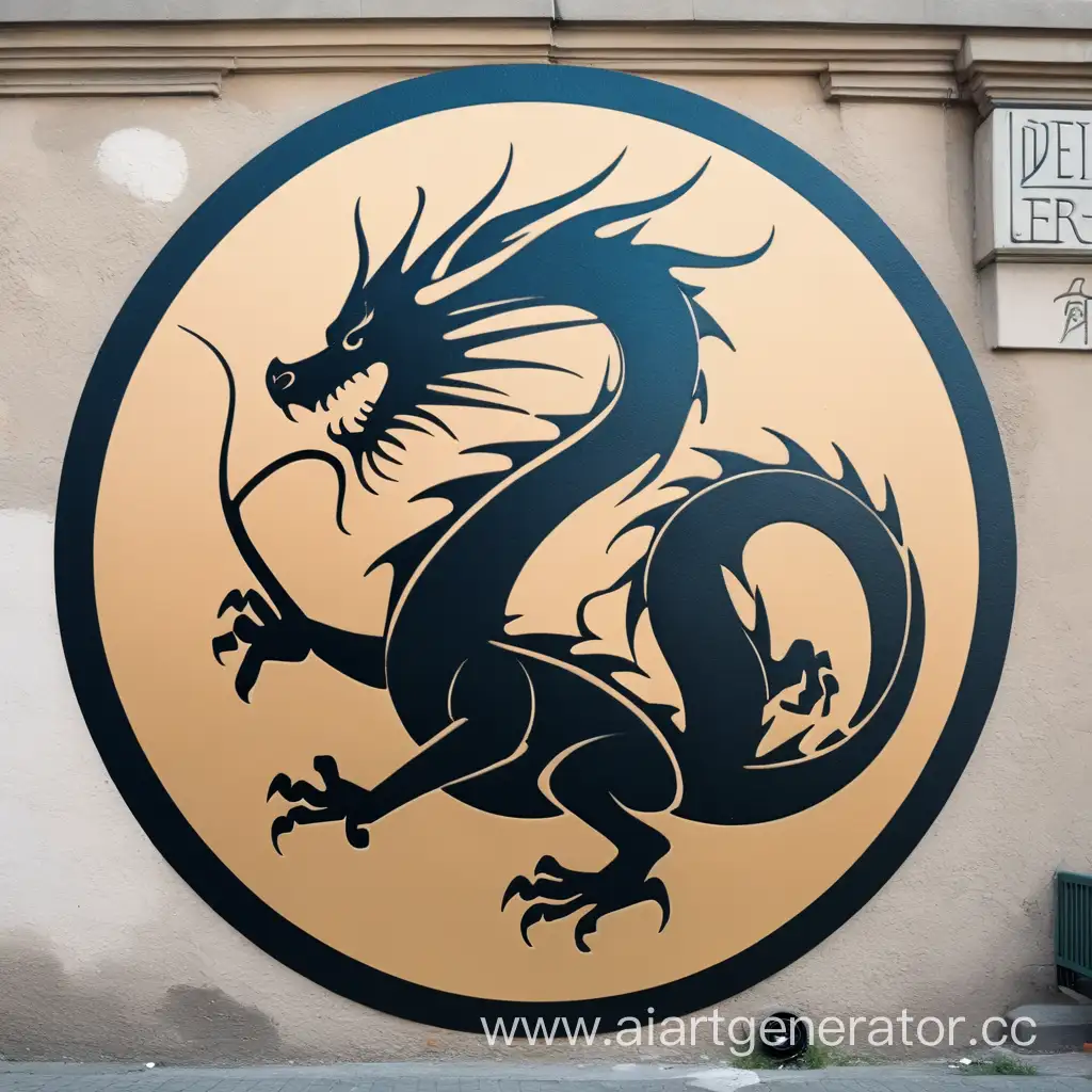 Urban-Graffiti-Circular-Dragon-Stencil-Logo-on-Street-Wall