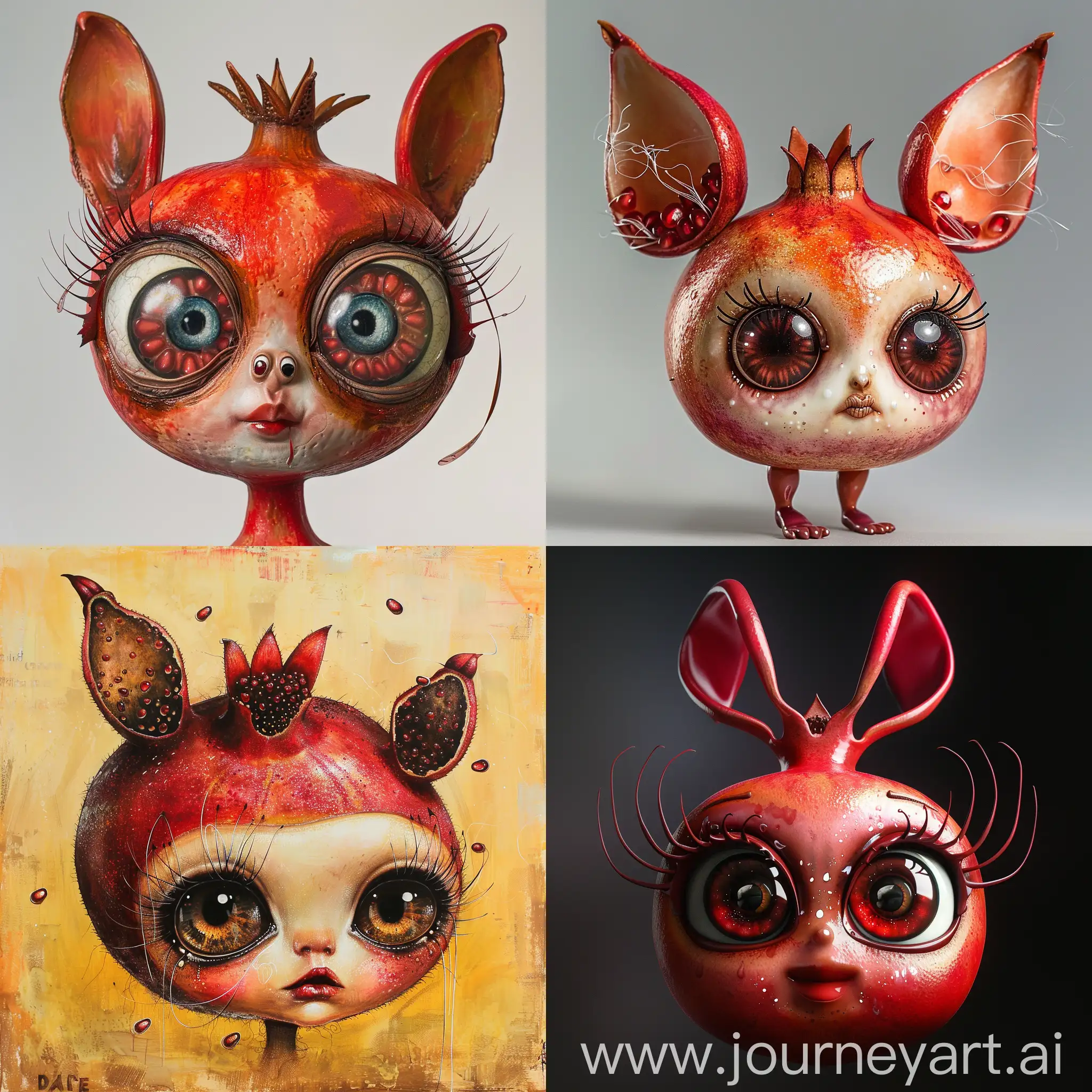Whimsical-PomegranateHeaded-Character-with-Big-Eyes-and-Fluttering-Ears