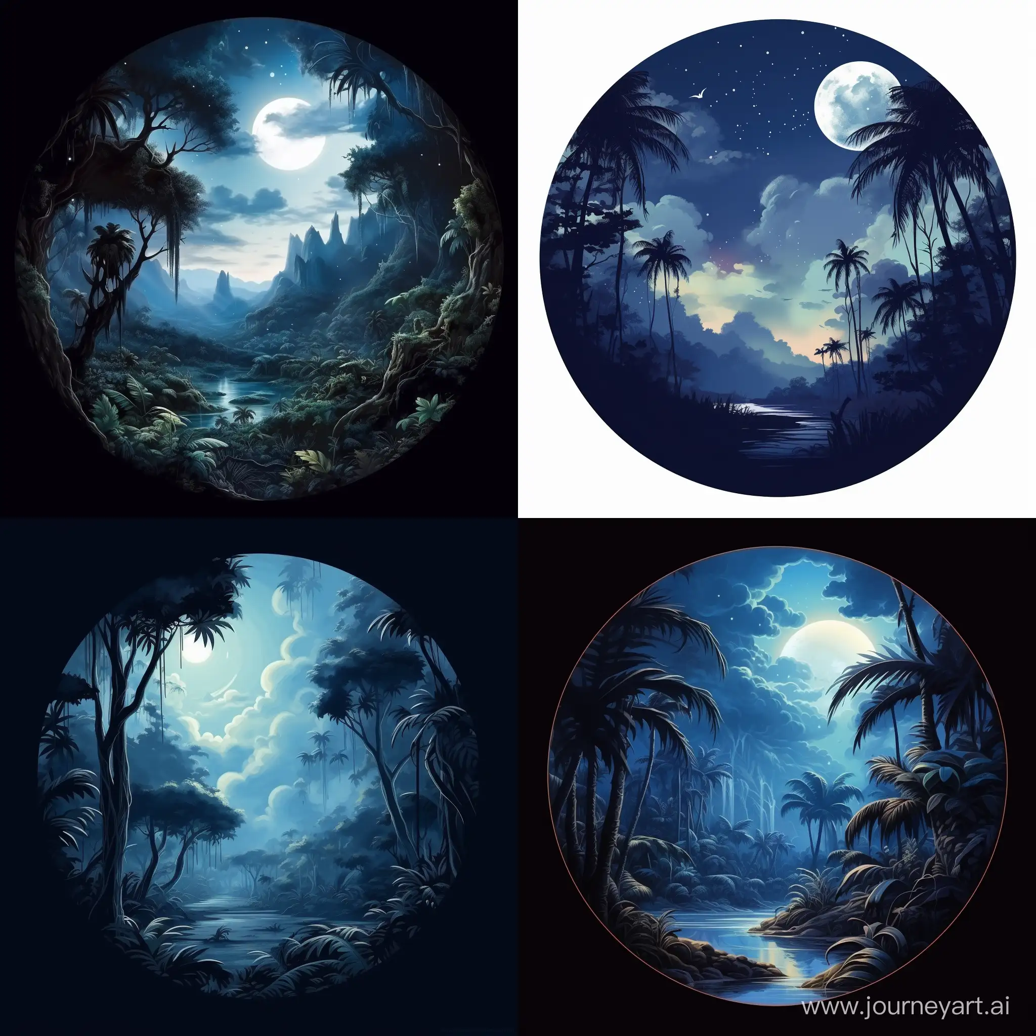 night natural sky,round moon on the jungle,blue night clouds,night jungle