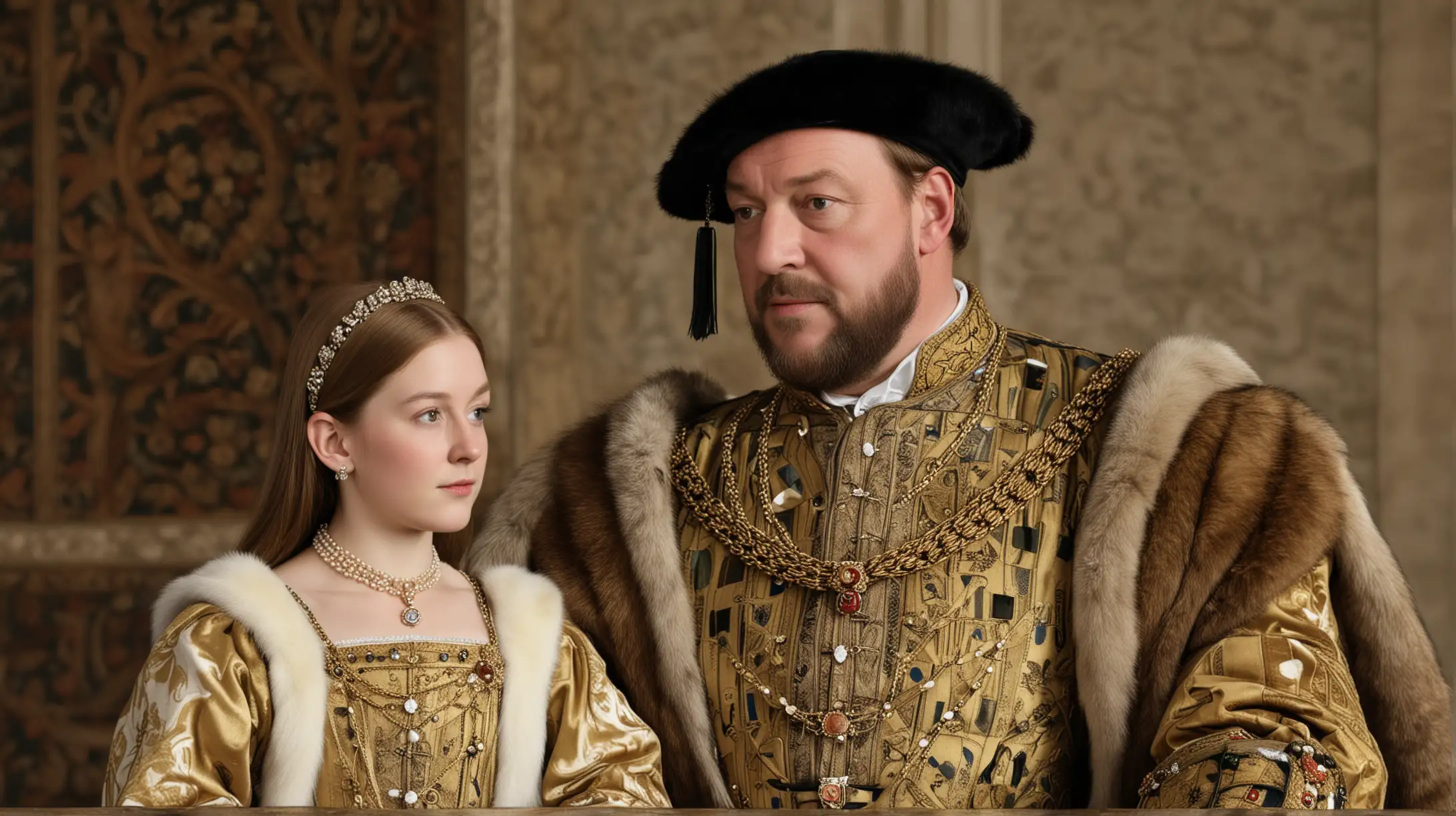 King Henry VIII and Daughter Mary in Royal Court Portrait