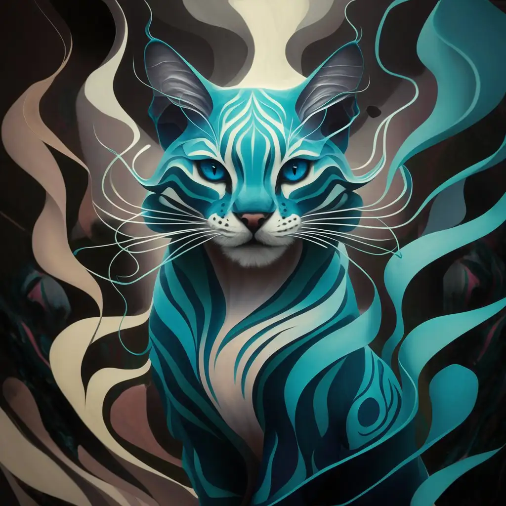 Majestic-Blue-Feline-Sculpture-Elegant-Art-Style-Depicting-a-Graceful-Feline