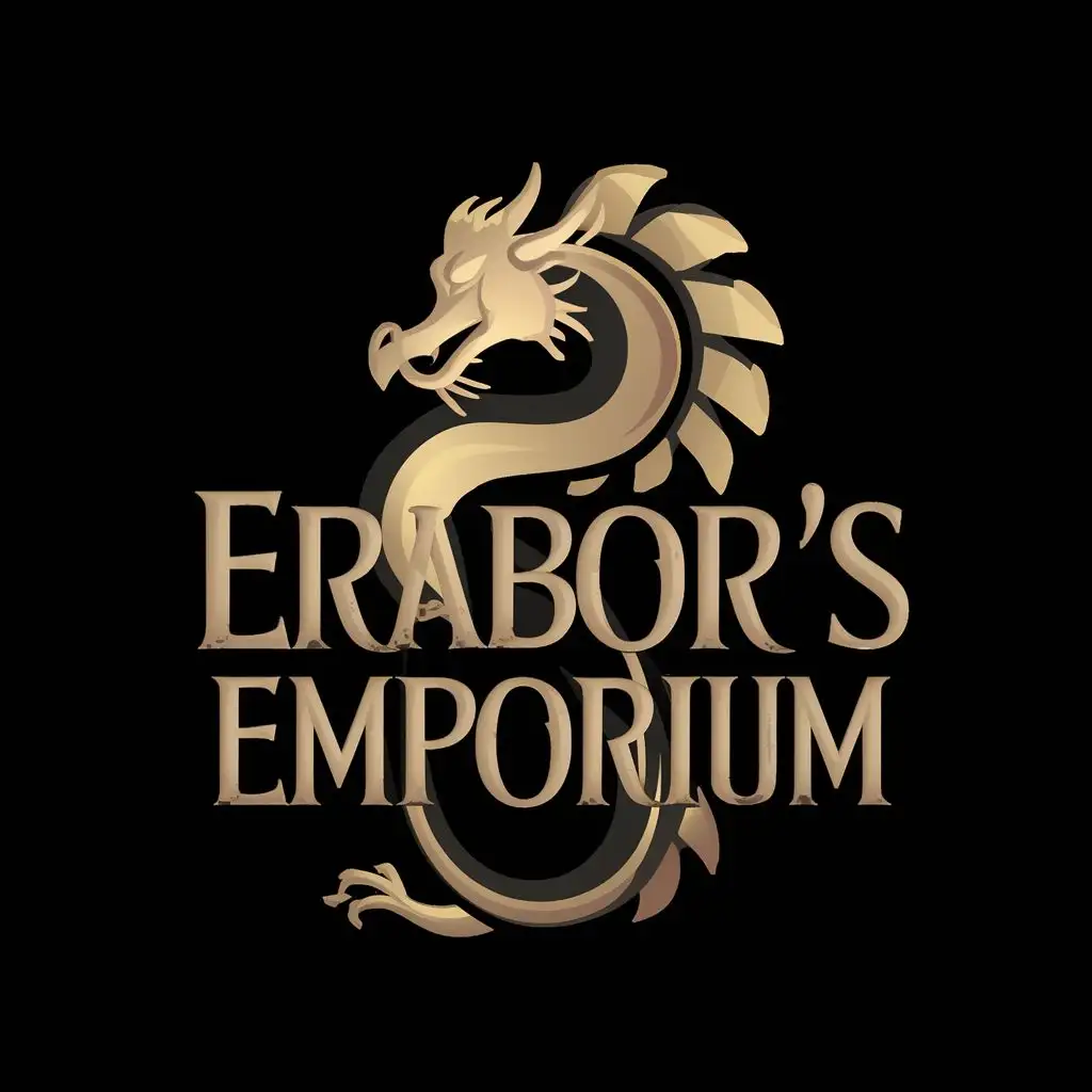 logo, Dragon, with the text "Erabor's Emporium LLC", typography