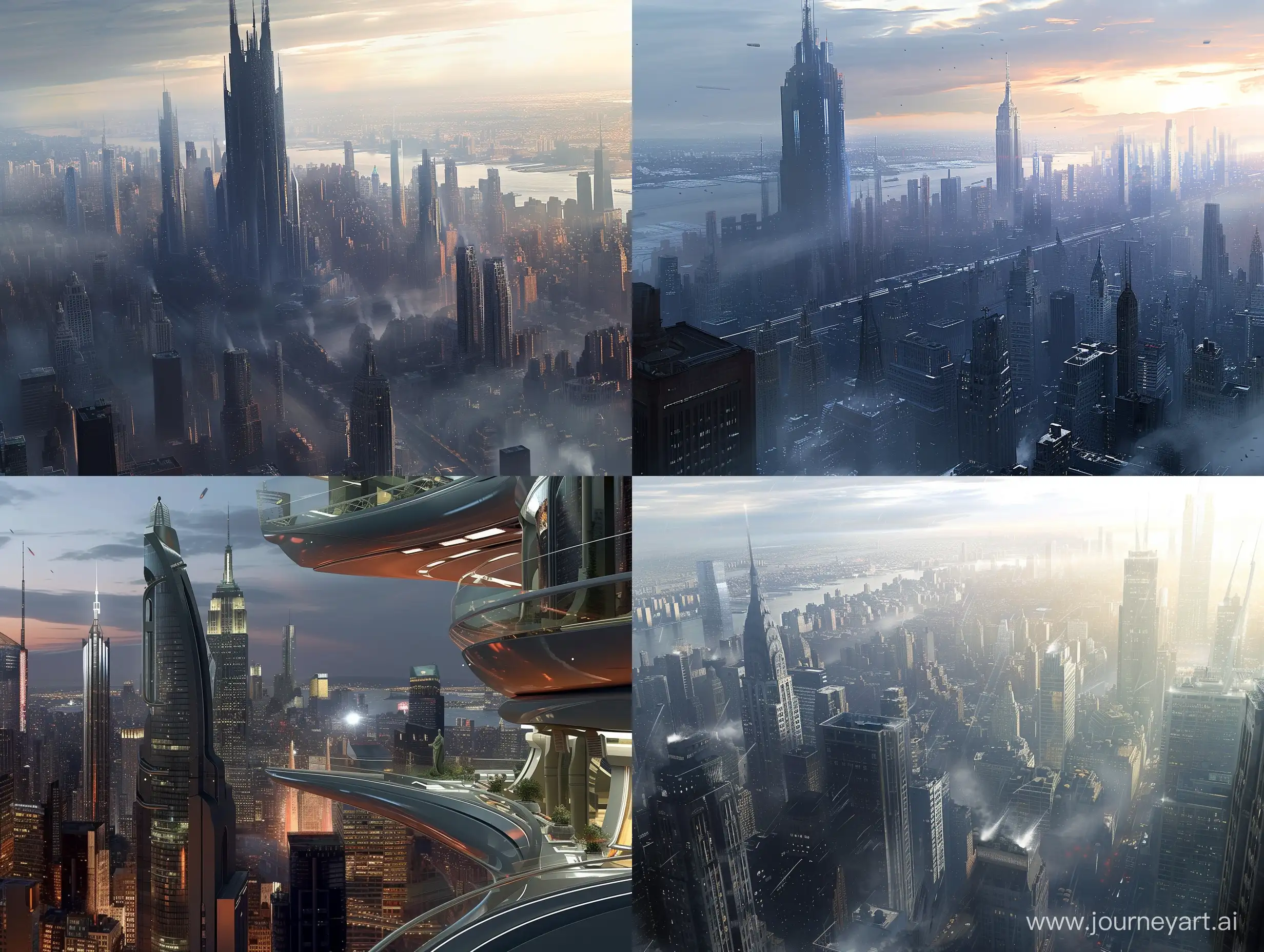 a concept design for new york city sci fi movie, architecture, highly detailed,