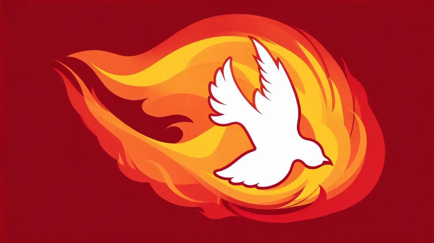 Stylized Pentecost Dove with Trailing Flames and Bold Red Design