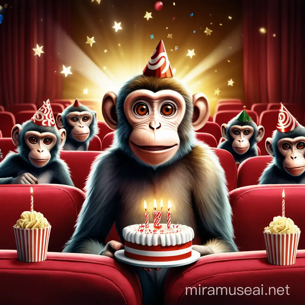 monkey celebrating the birthday in a cinema