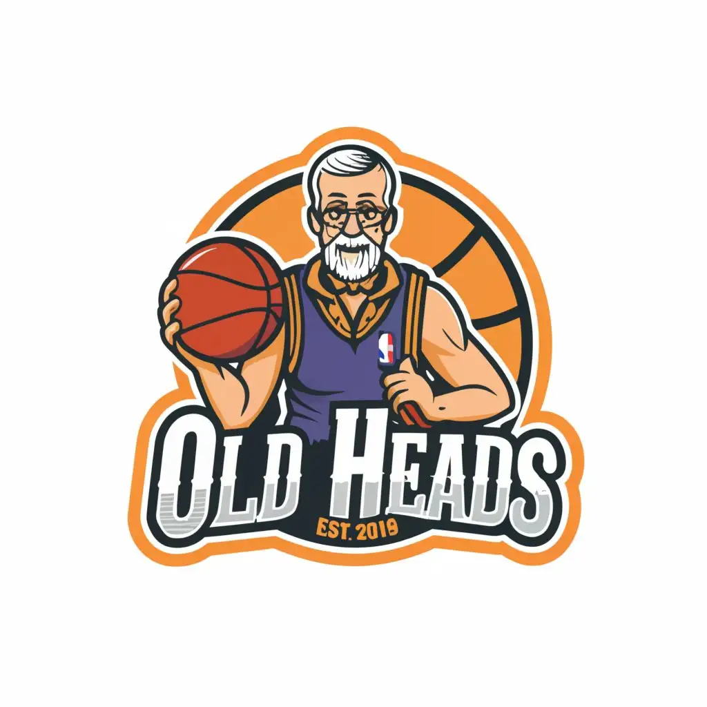 a logo design,with the text "Old Heads", main symbol:old man, basketball,Moderate,clear background