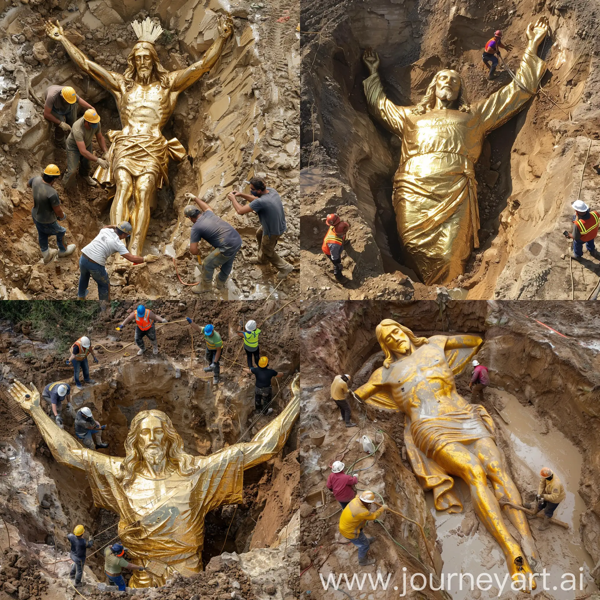 Workers-Digging-Out-a-Massive-Golden-Jesus-Statue