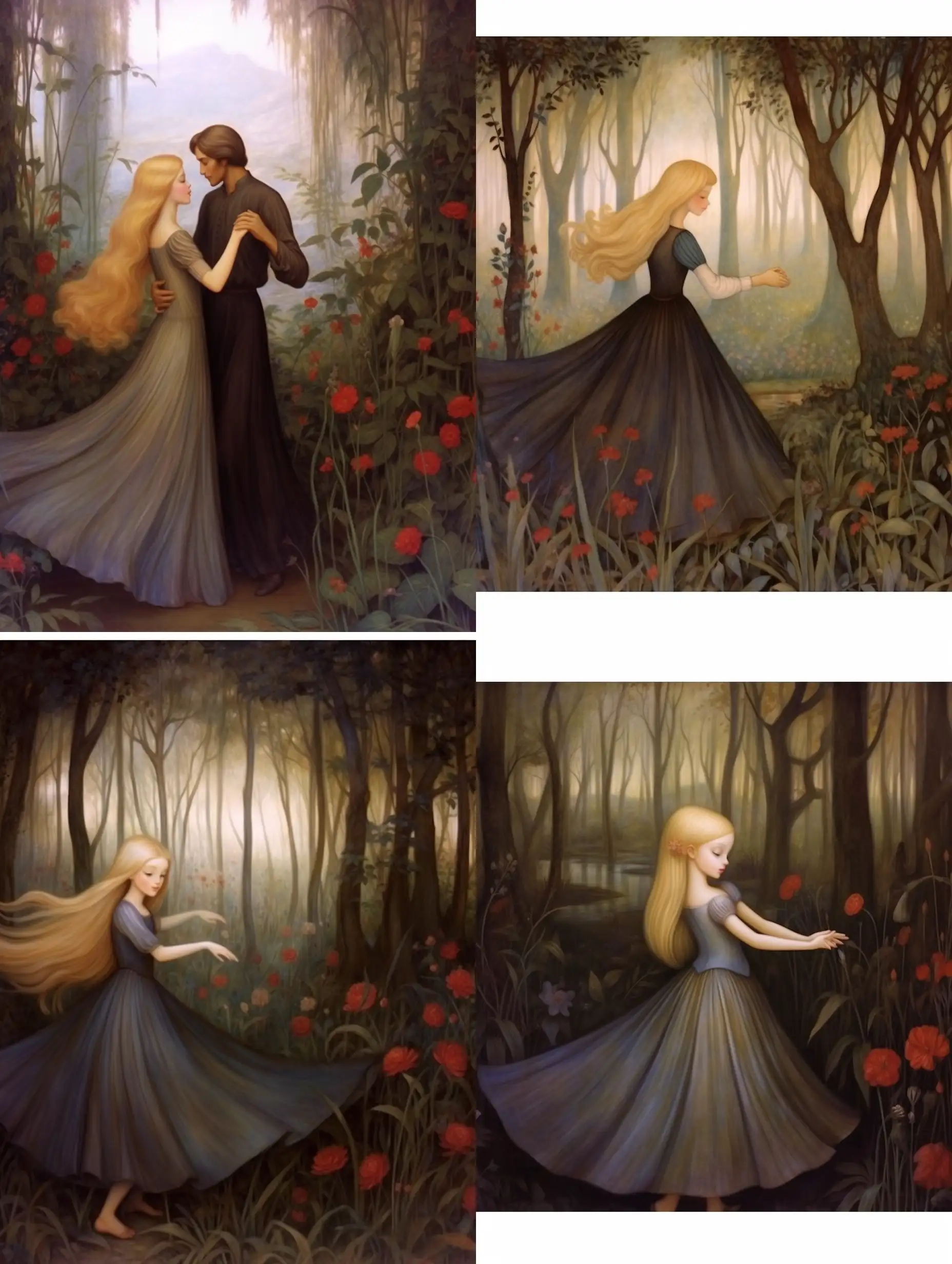 Graceful-Blonde-Dancer-in-Red-Skirt-Amidst-Botanical-Splendor