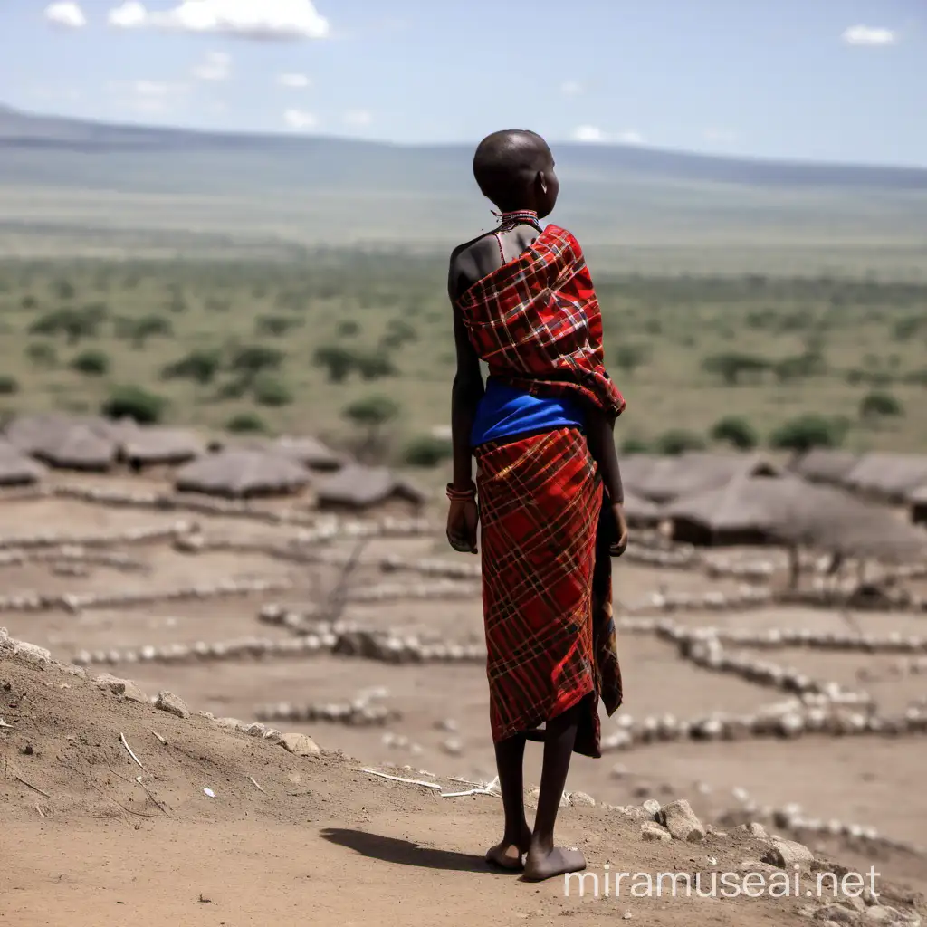 A maasai village girl staring at a drought land 