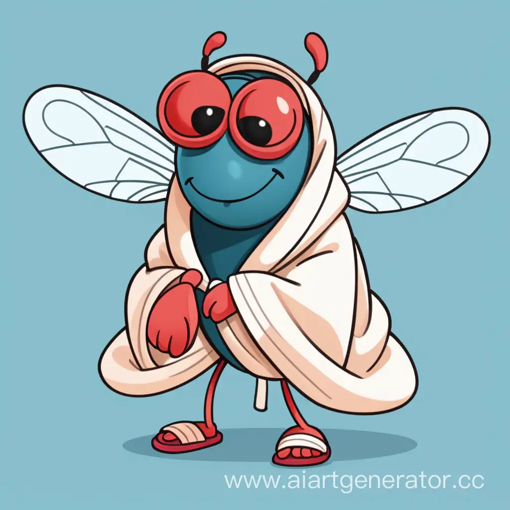 Cartoon-Fly-Wearing-Slippers-and-Towel