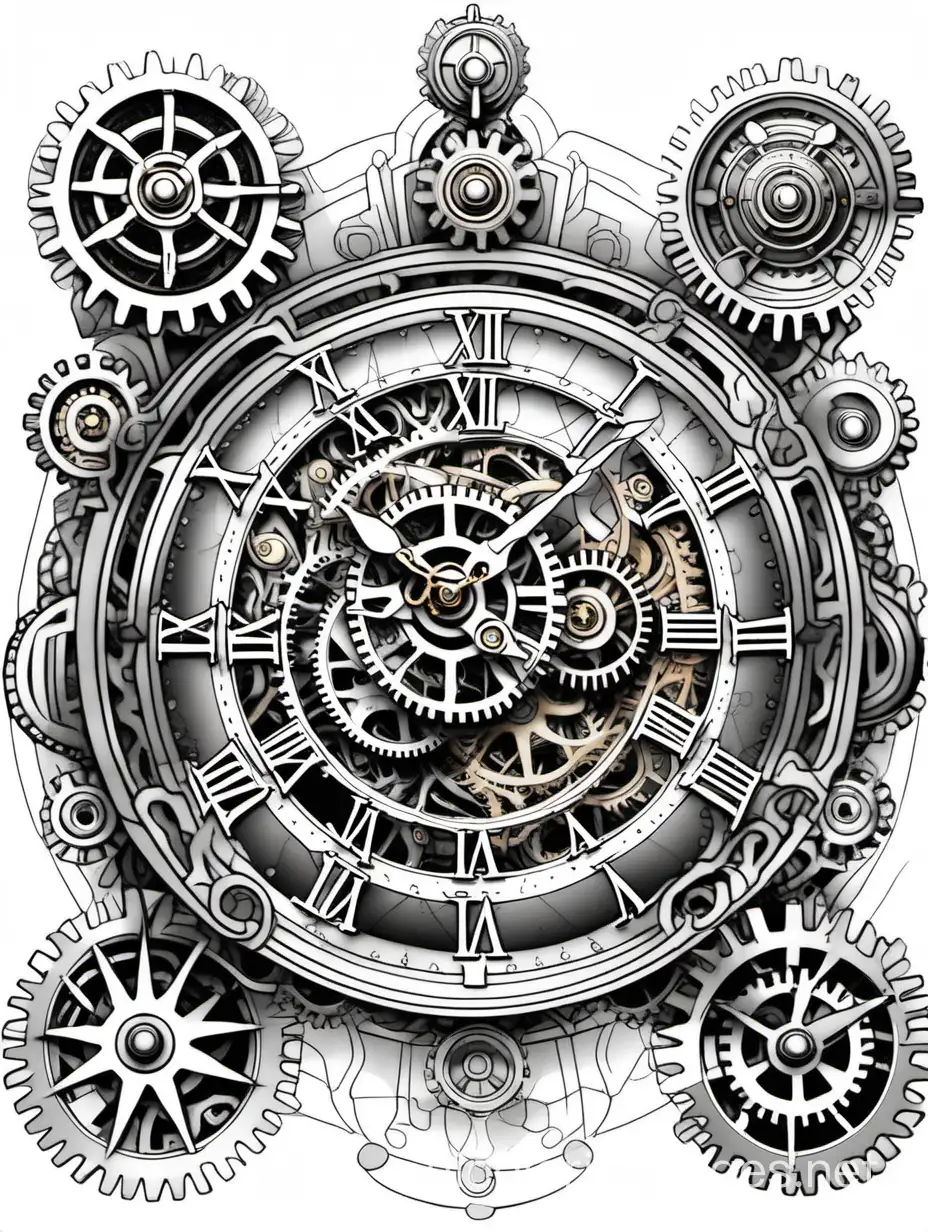 Steampunk-Clock-Coloring-Page-with-Intricate-Gear-Details