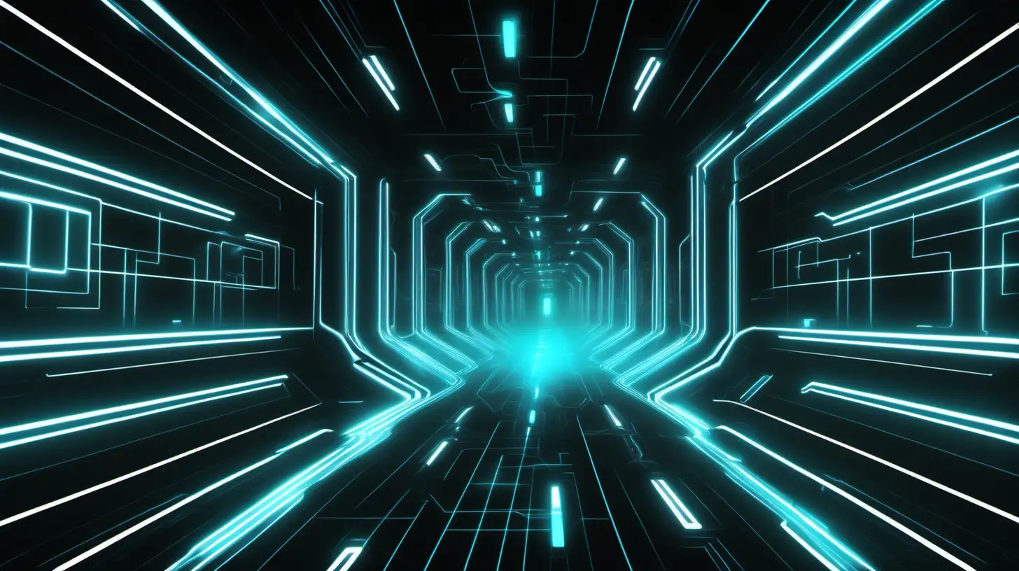 Neon Gridlines Illuminating Dark Background Futuristic Tronlike Scene