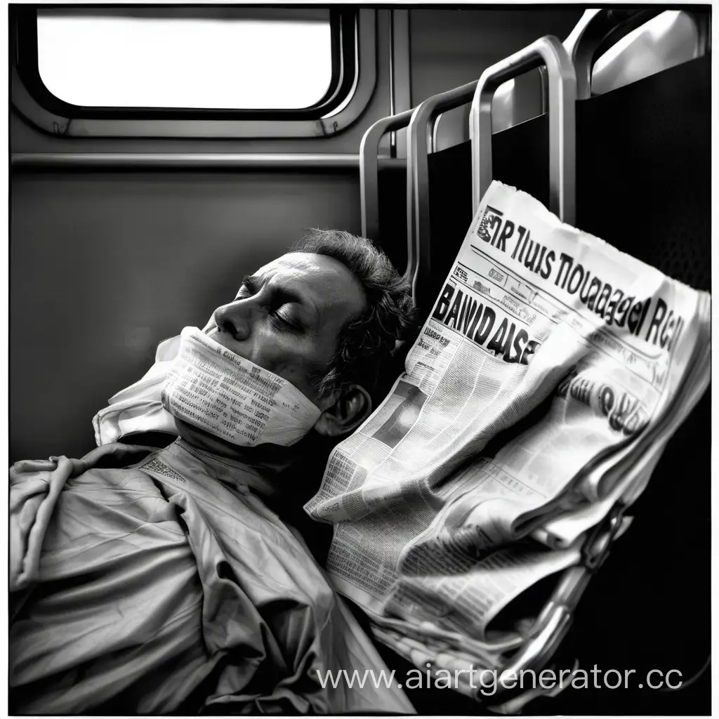Перебинтованный человек лежит в поезде и читает газету

