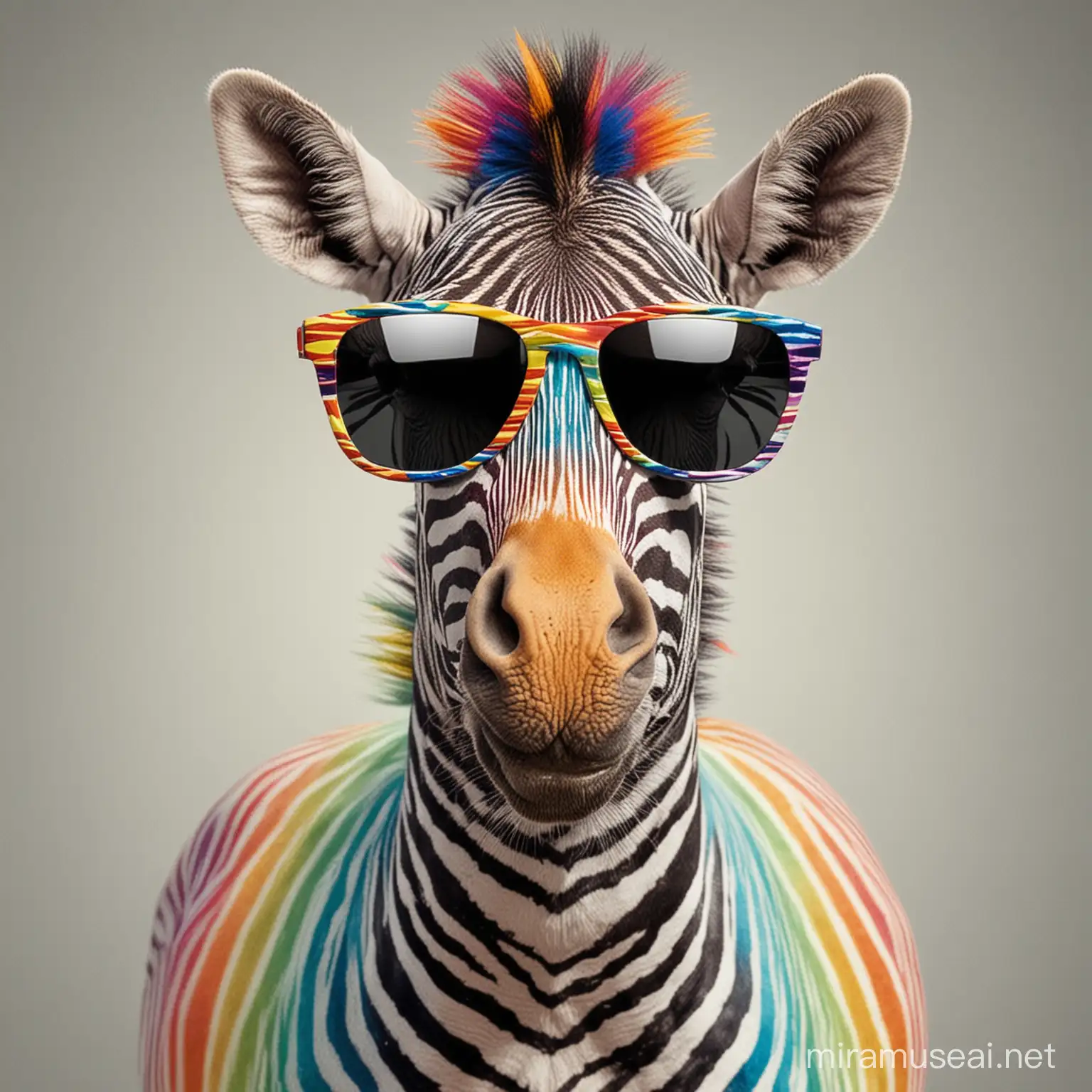 coloured zebra with sunglasses
