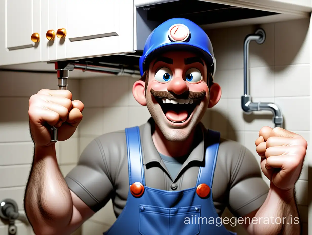 Joyful-Plumber-Celebrates-Successful-Repair-with-a-Smile