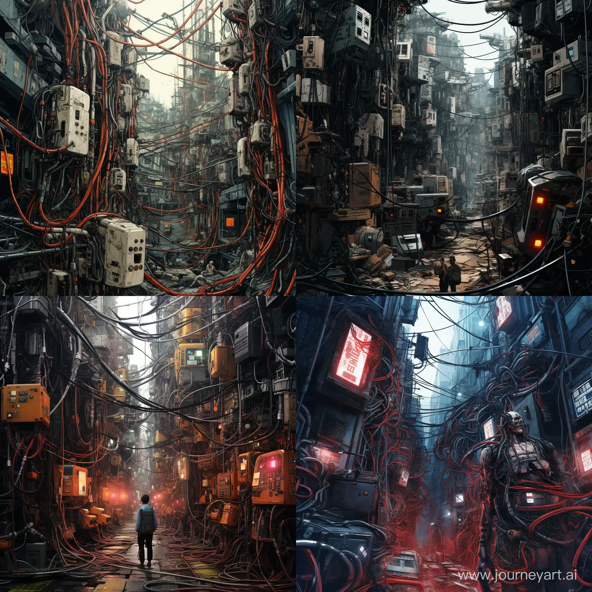 Futuristic-Cyberpunk-Scene-with-Tangled-Wires-and-Mechanisms