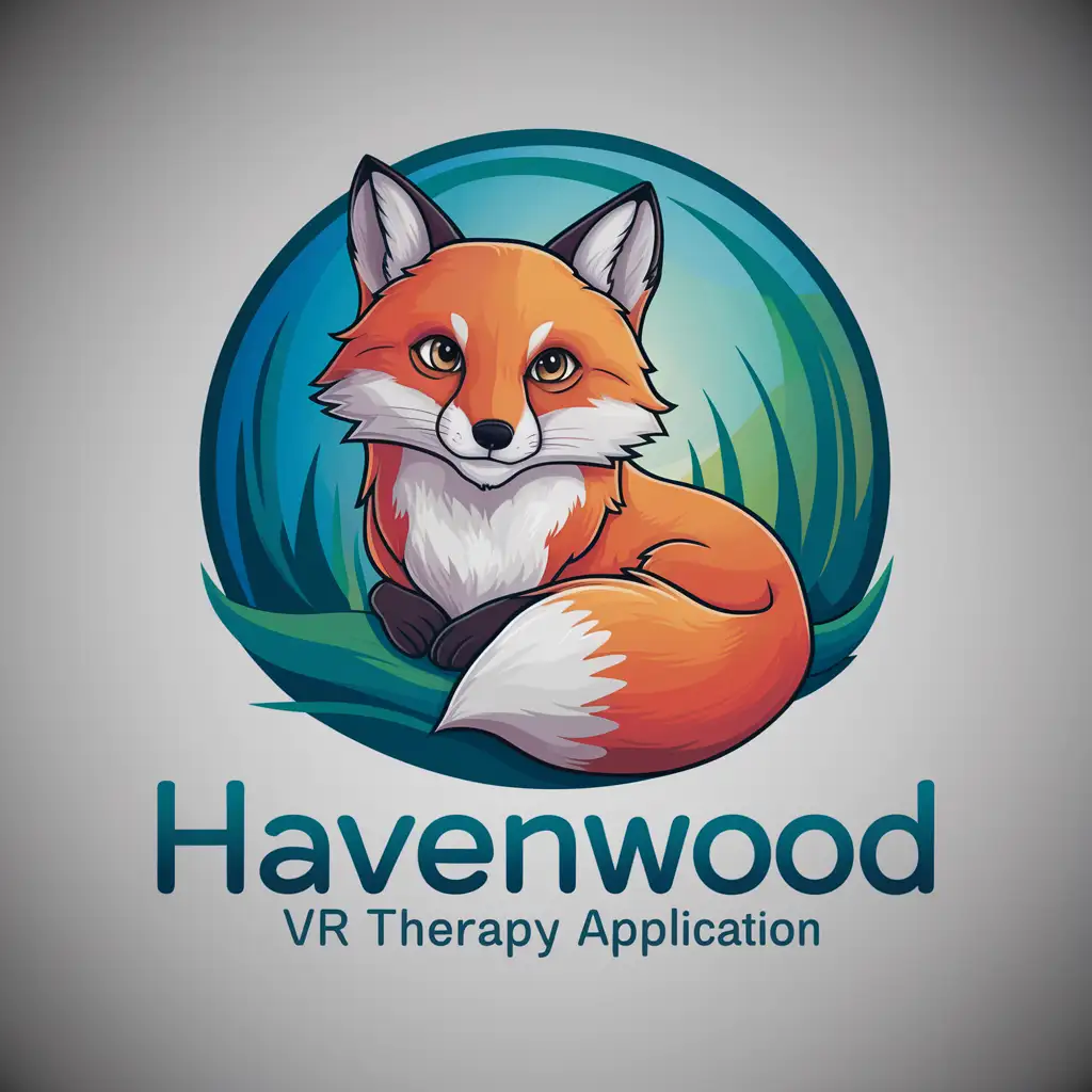 Design a captivating logo for 'HavenWood', a VR Therapy Application, incorporating a friendly fox companion to symbolize comfort and companionship in the virtual realm. 