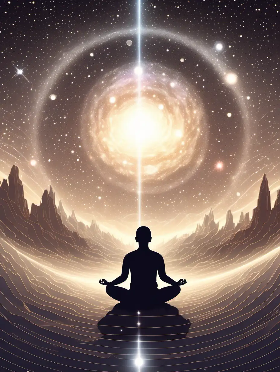Meditation image with no real people, abstract style in neutral colors with the galaxy in the background
