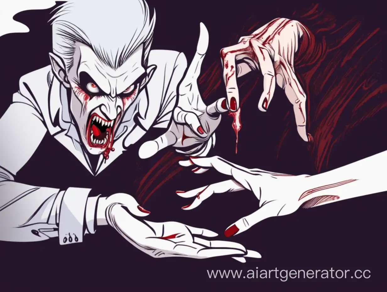 Вампир кусает человека за руку комикс