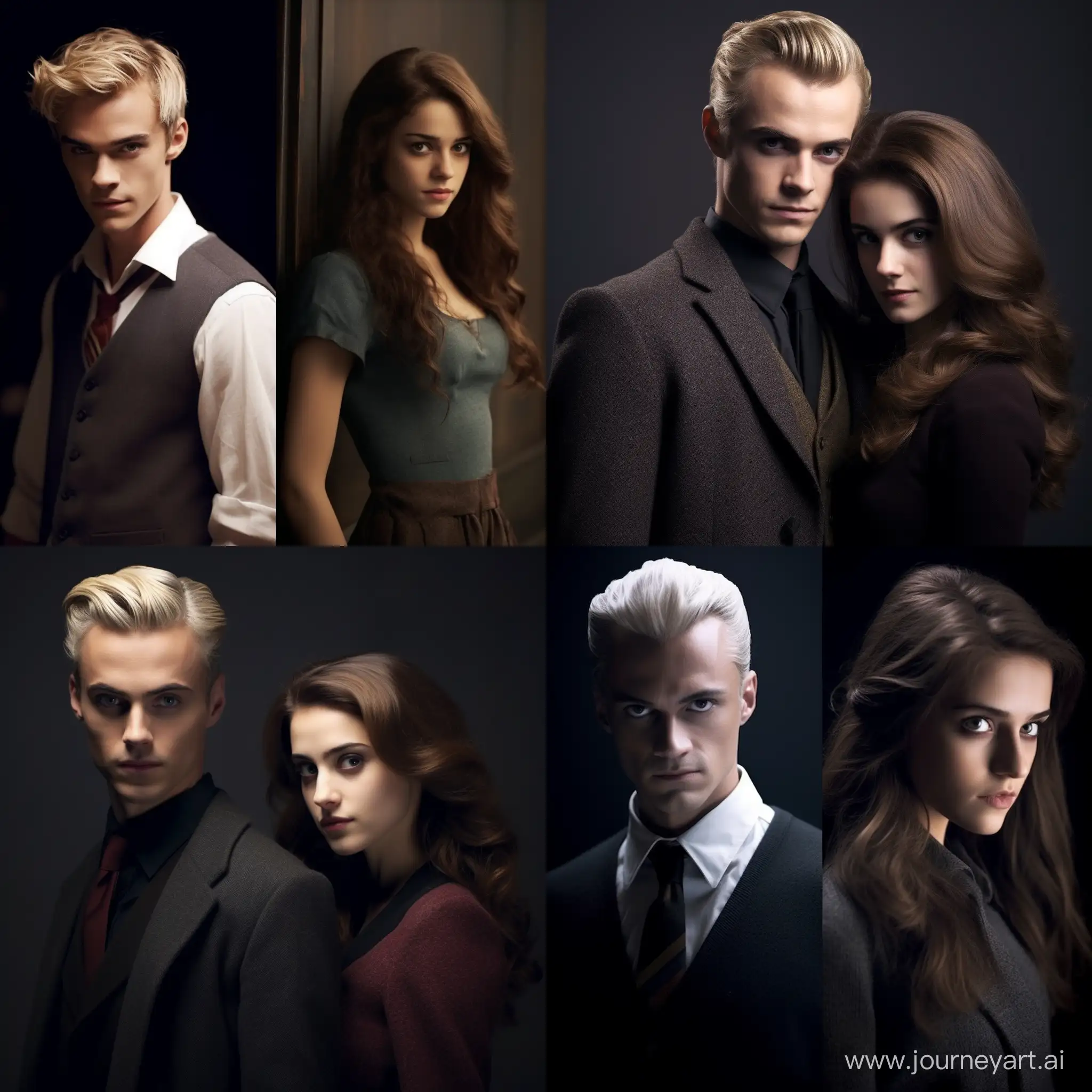 Draco Malfoy and Hermione Granger. Hermione is brunette!