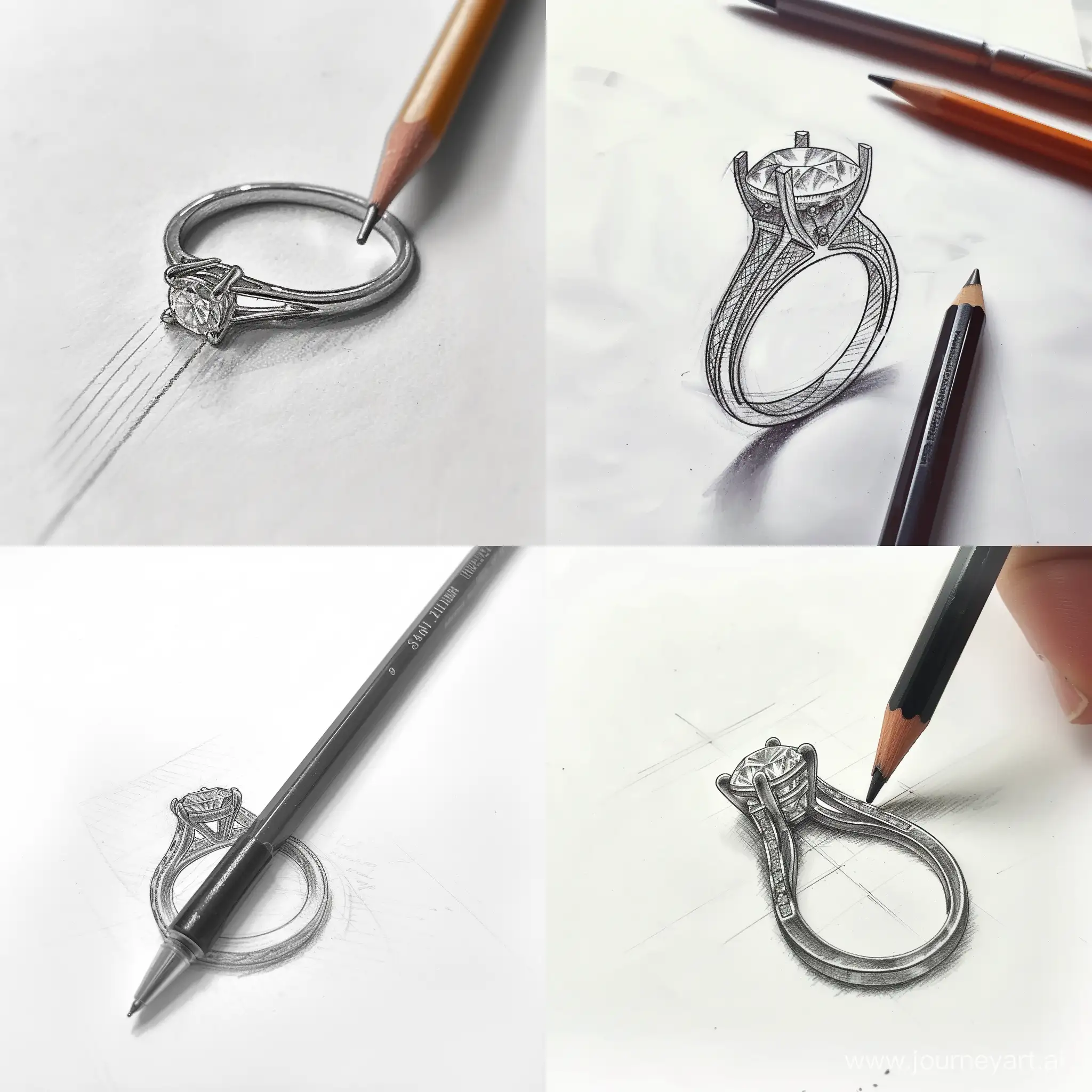 Natural pen Pencil cross hatch sketch drawing of ring design for girl friend