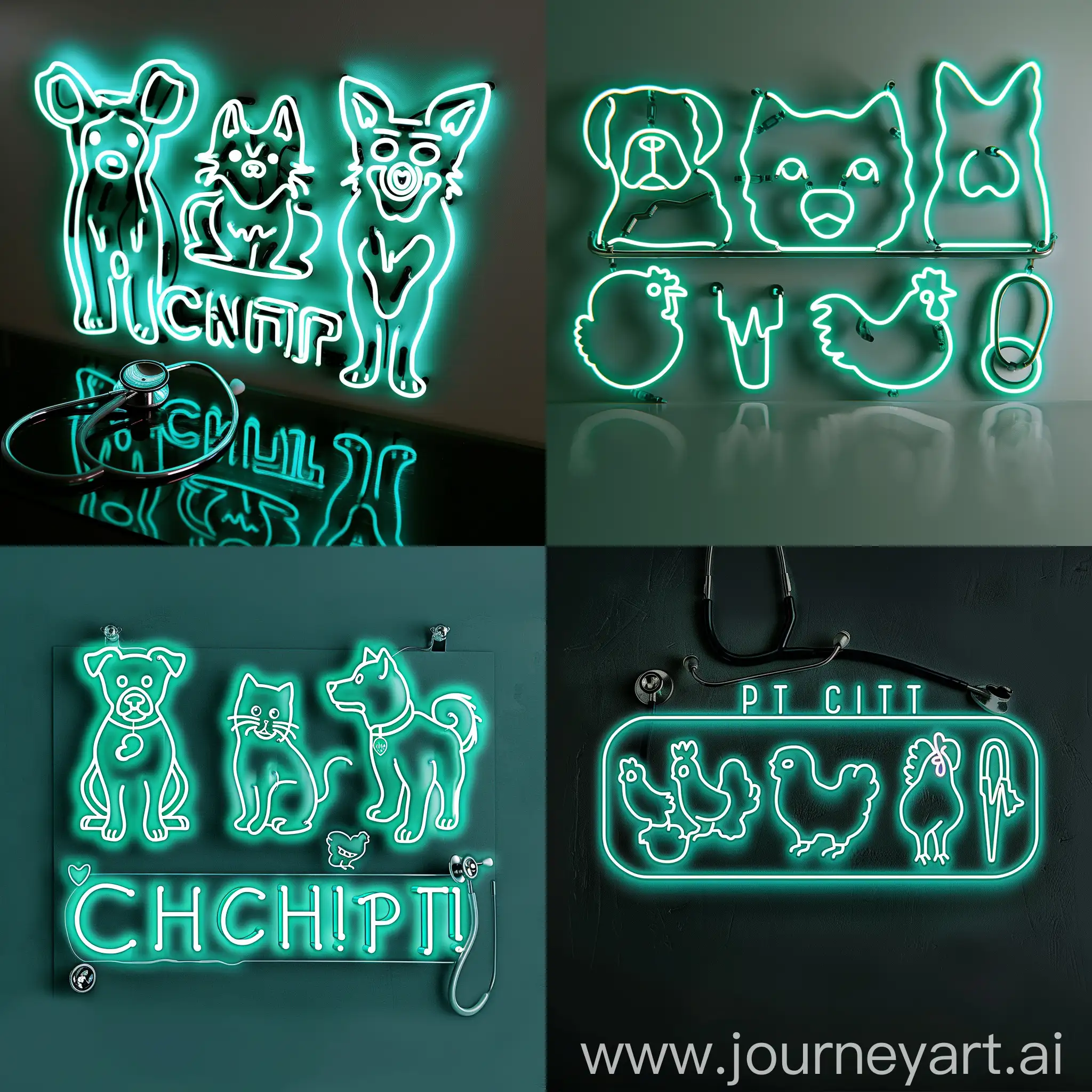 Turquoise-Neon-Pet-Clinic-Banner-with-Dog-Cat-Chicken-Shapes-and-Stethoscope