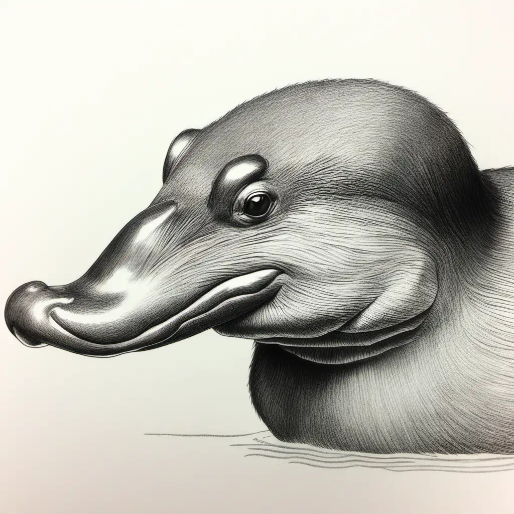 Realistic Pencil Drawing of a Platypus in Natural Habitat