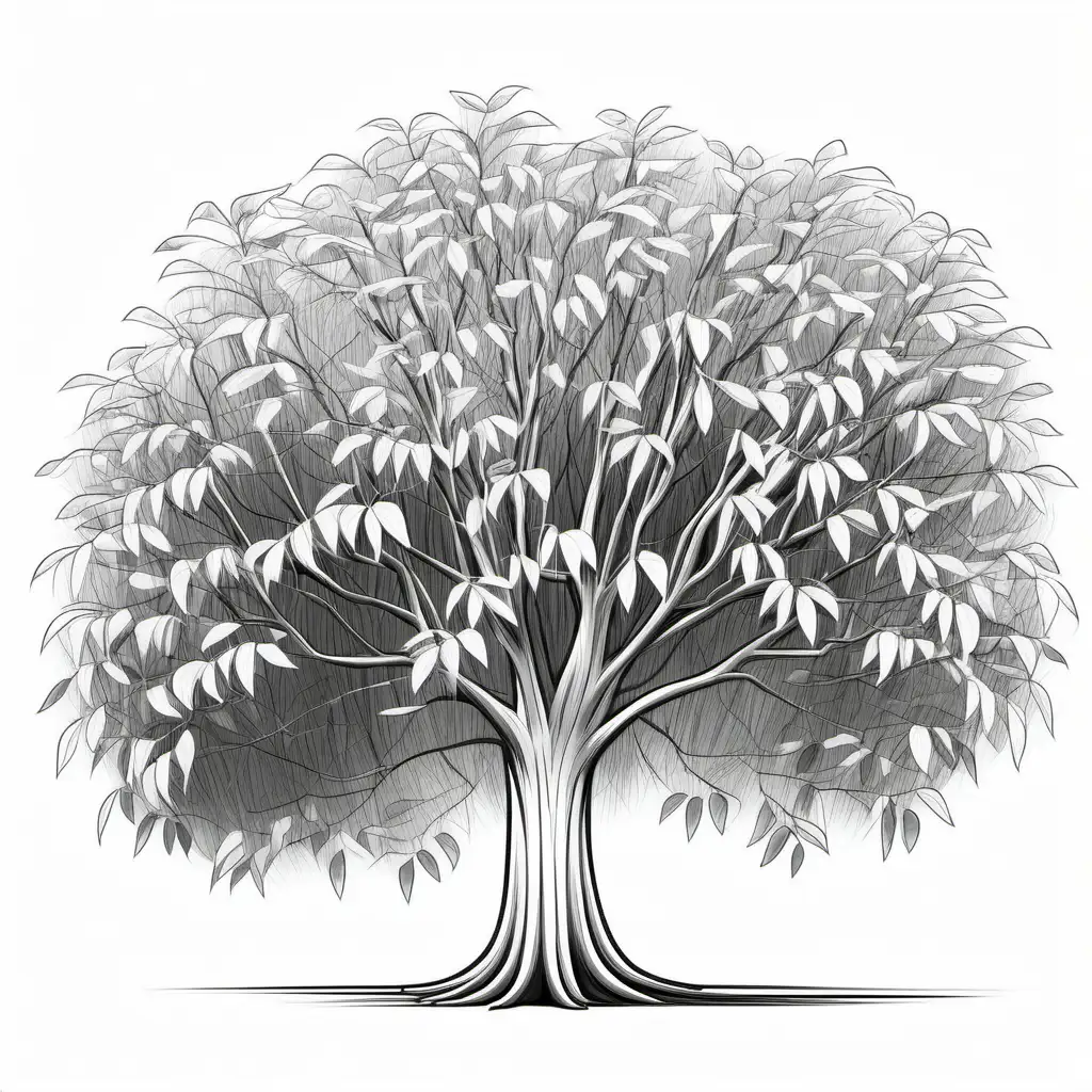 Australian Eucalyptus Tree Cartoon Drawing Fine Black Lines on White Background
