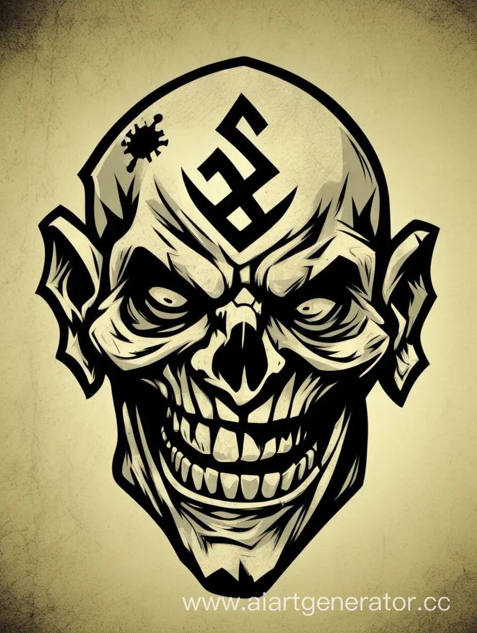 Улыбающийся череп орка, в стиле эмблем СС Третьего Рейха Мёртвая Голова