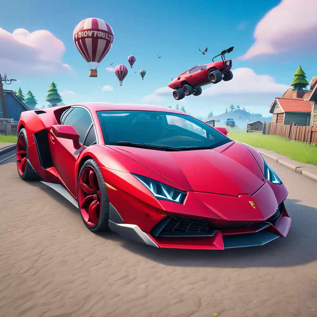 Can you give me a Fortnite Car from the bird perspective that looks like a red Lamborghini and face to the right