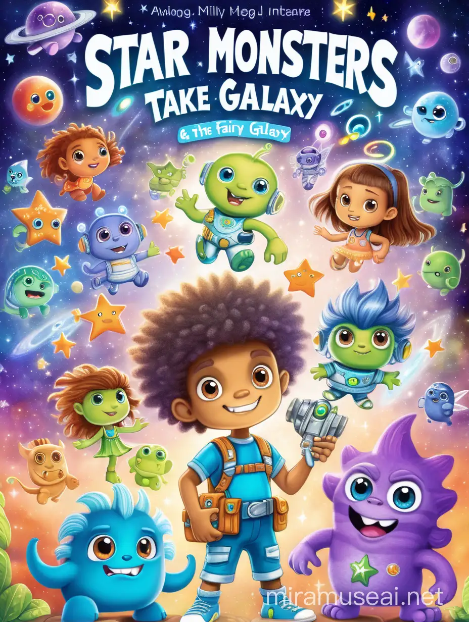 Star monsters take over the fairy galaxy and mixed race boy and girl Milly and Miltons need to save the galaxy, animated fun and soft colours for young children book cover include a title