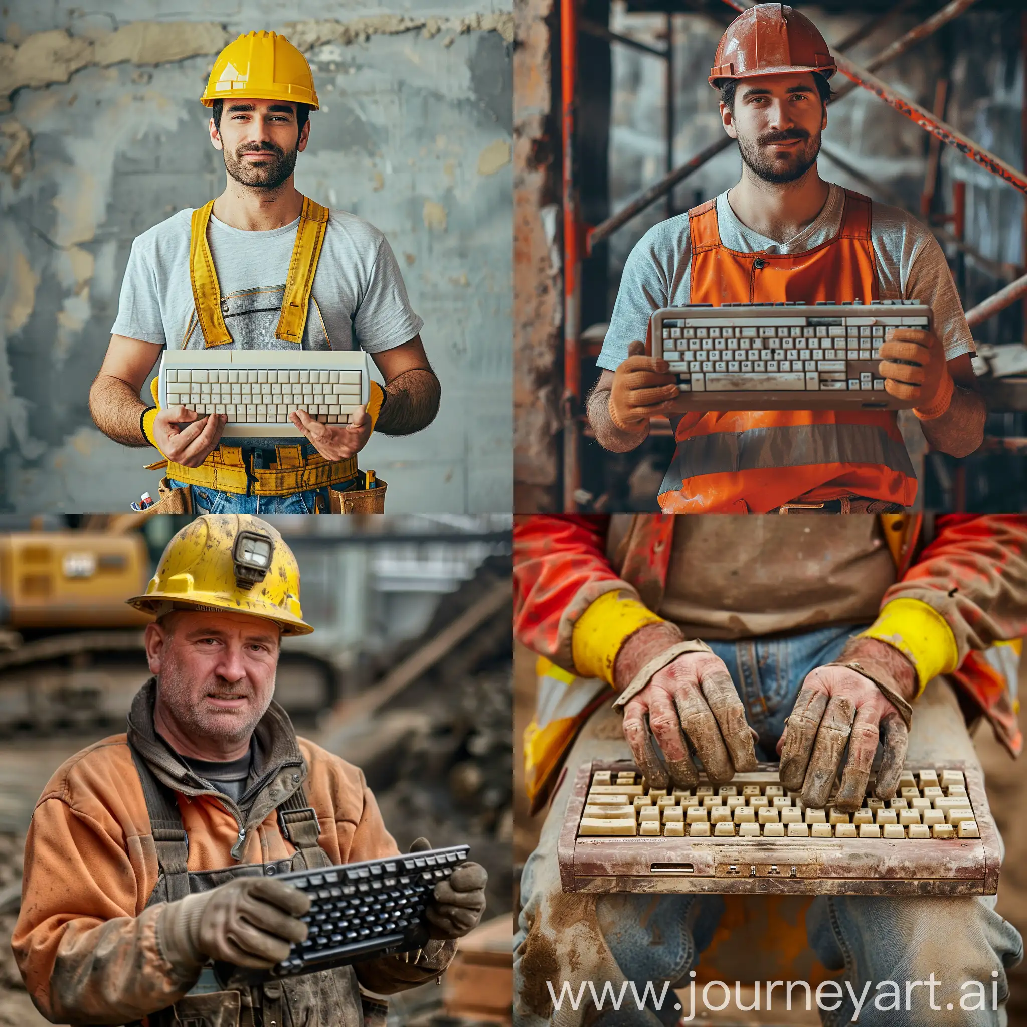 construction worker with a keyboard in his hands