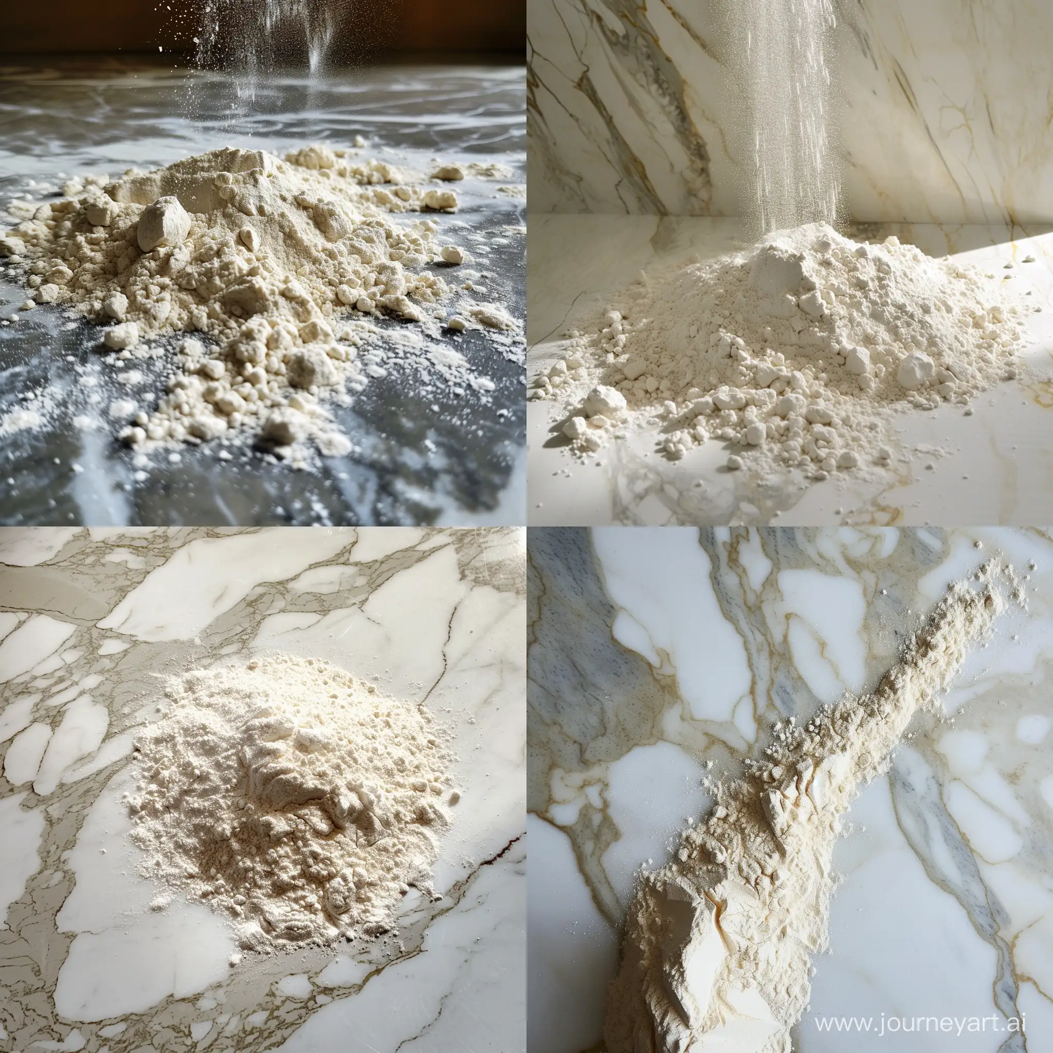 A real pic of porriage flour being displayed on a marble floor 