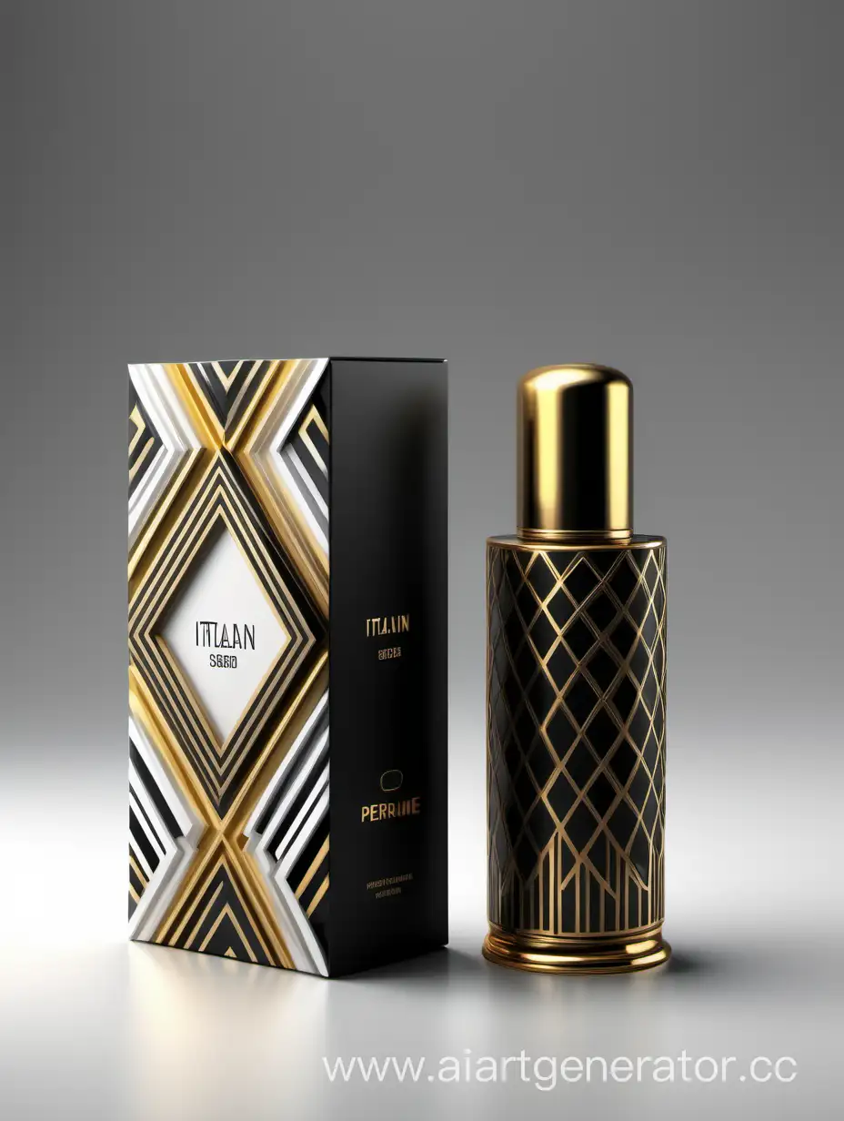 Luxurious-Italian-Perfume-Packaging-Modern-Geometric-Design-in-Black-Gold-and-White-Gloss
