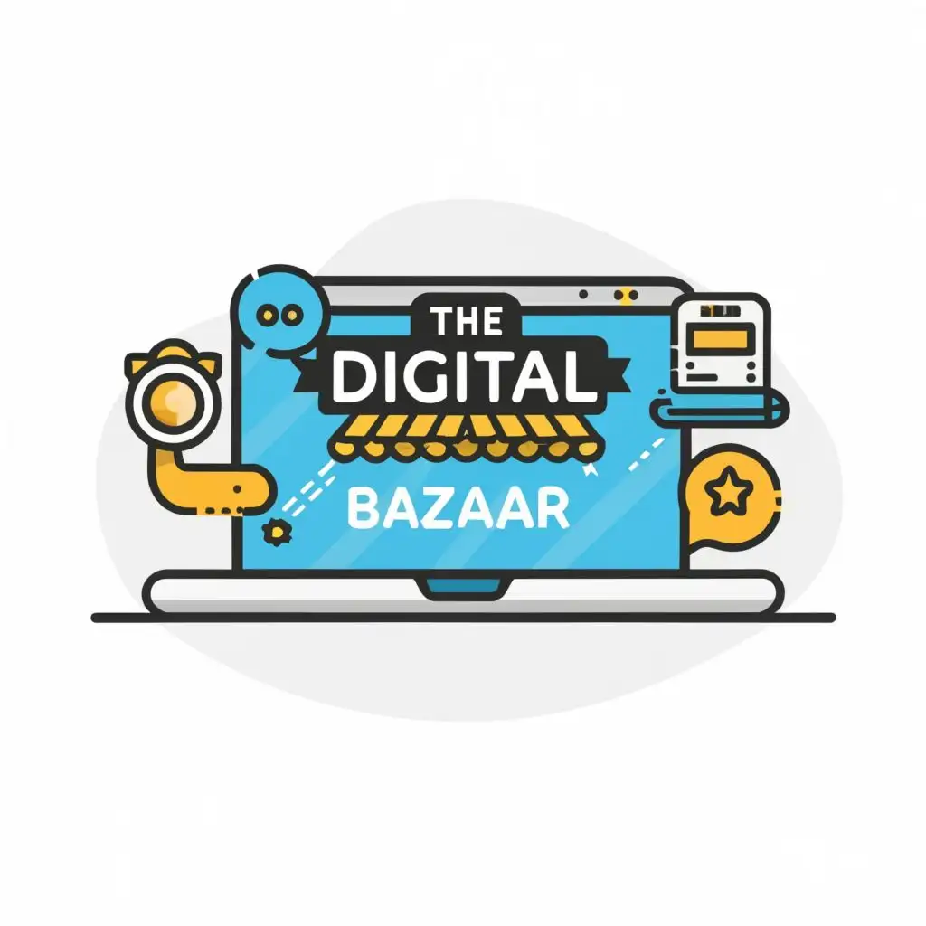 logo, laptop, with the text "The Digital Bazaar", typography, be used in Technology industry