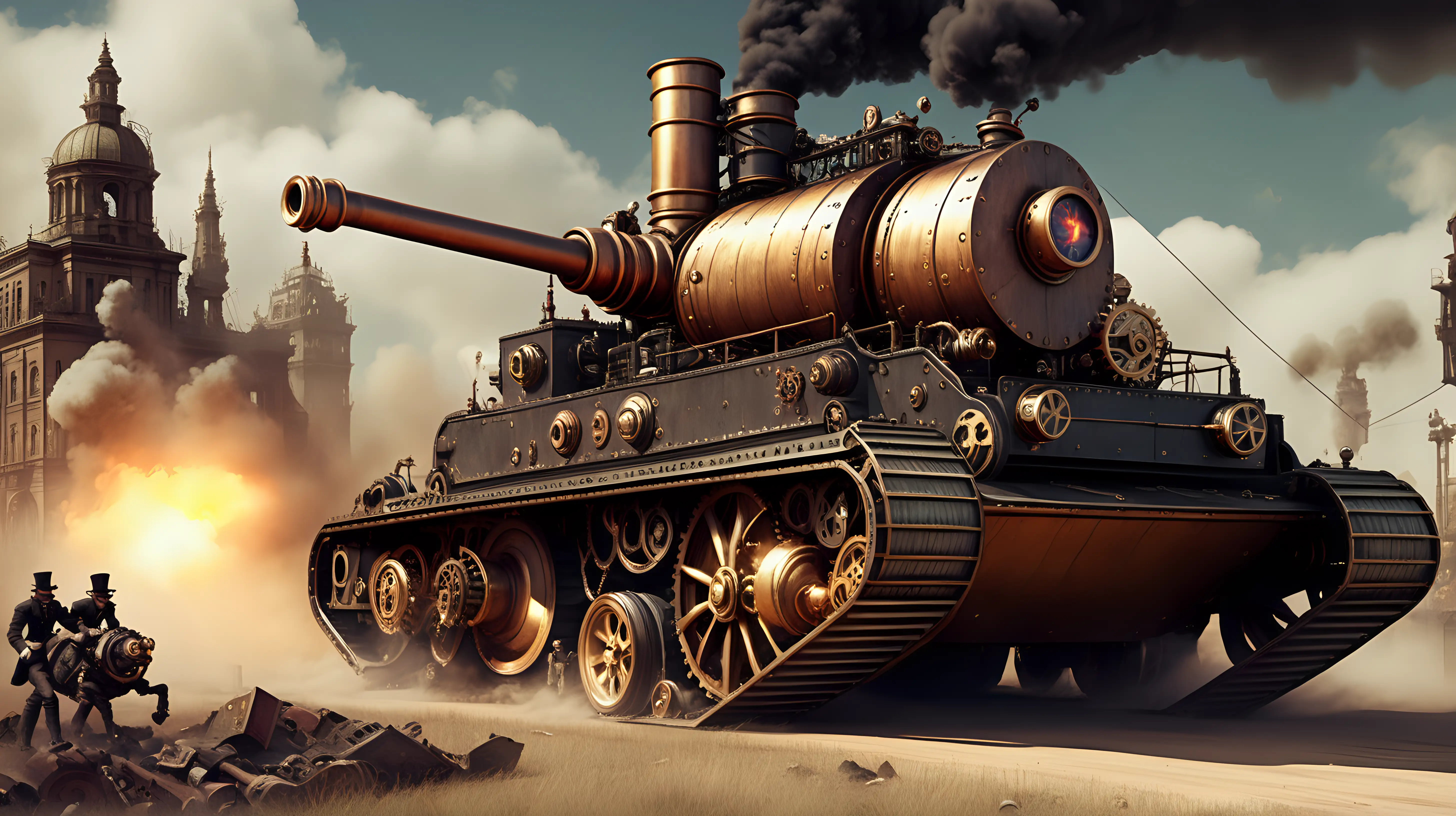 Steampunk war steam tank  battle