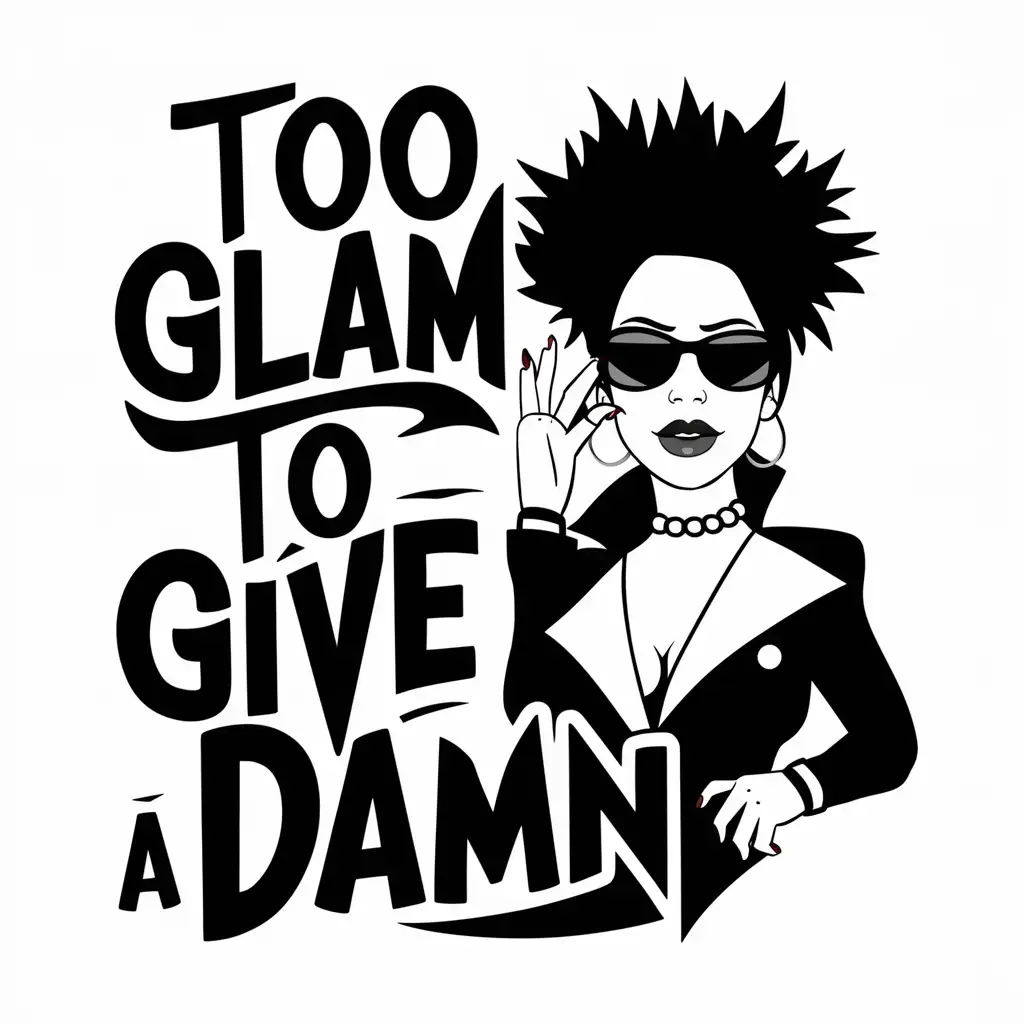 2D  flat design in the style of badass girl 
with typography text
 ( Too Glam to Give a Damn ) 