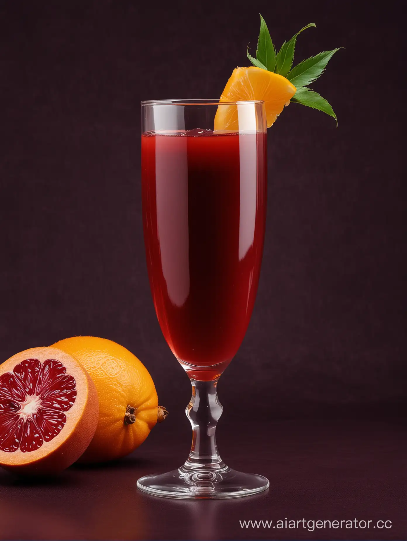 akebi-fruit with juice classic glass on dark maroon background