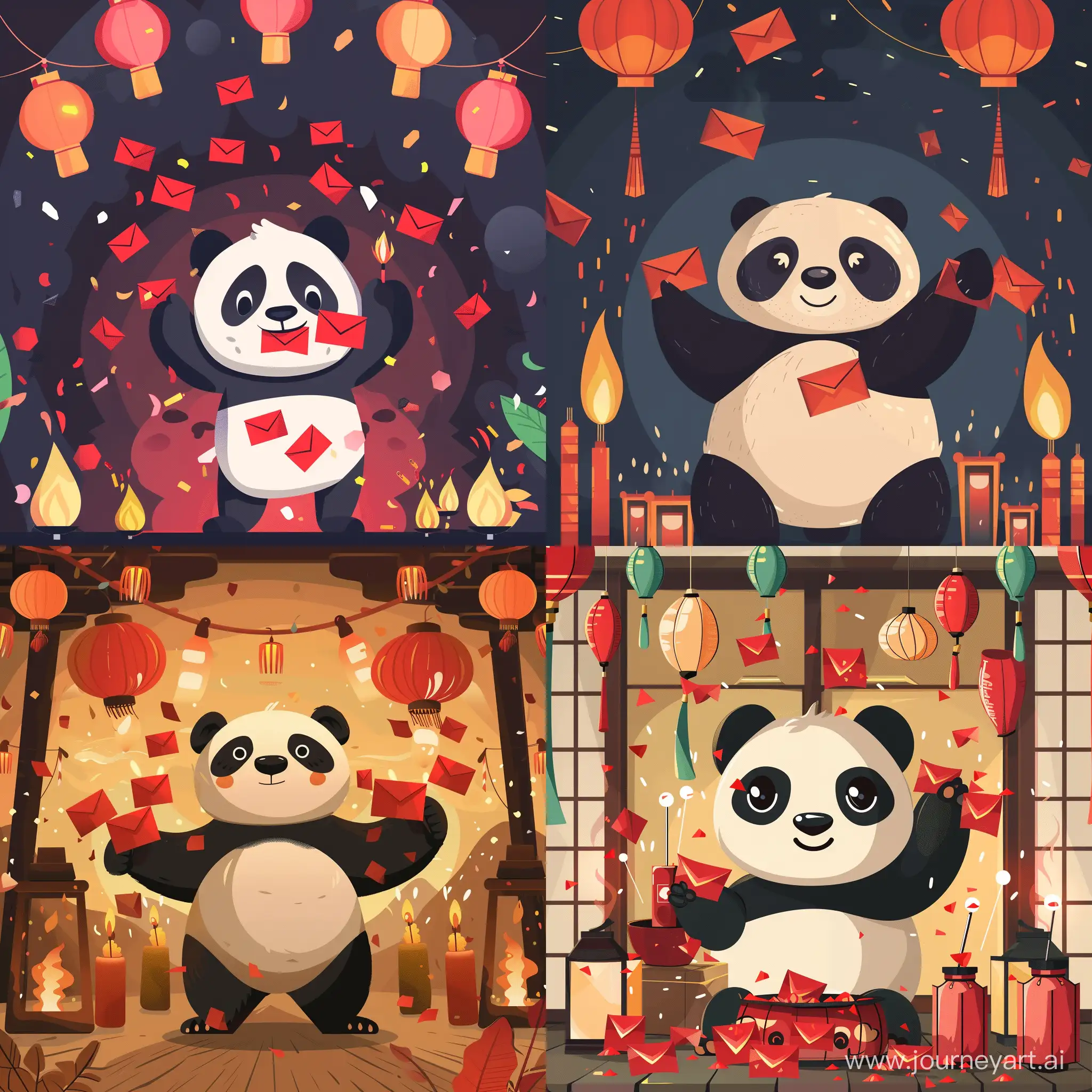 Panda-Celebrating-Chinese-New-Year-Red-Envelope-Scattering-Amid-Firecrackers-and-Lanterns