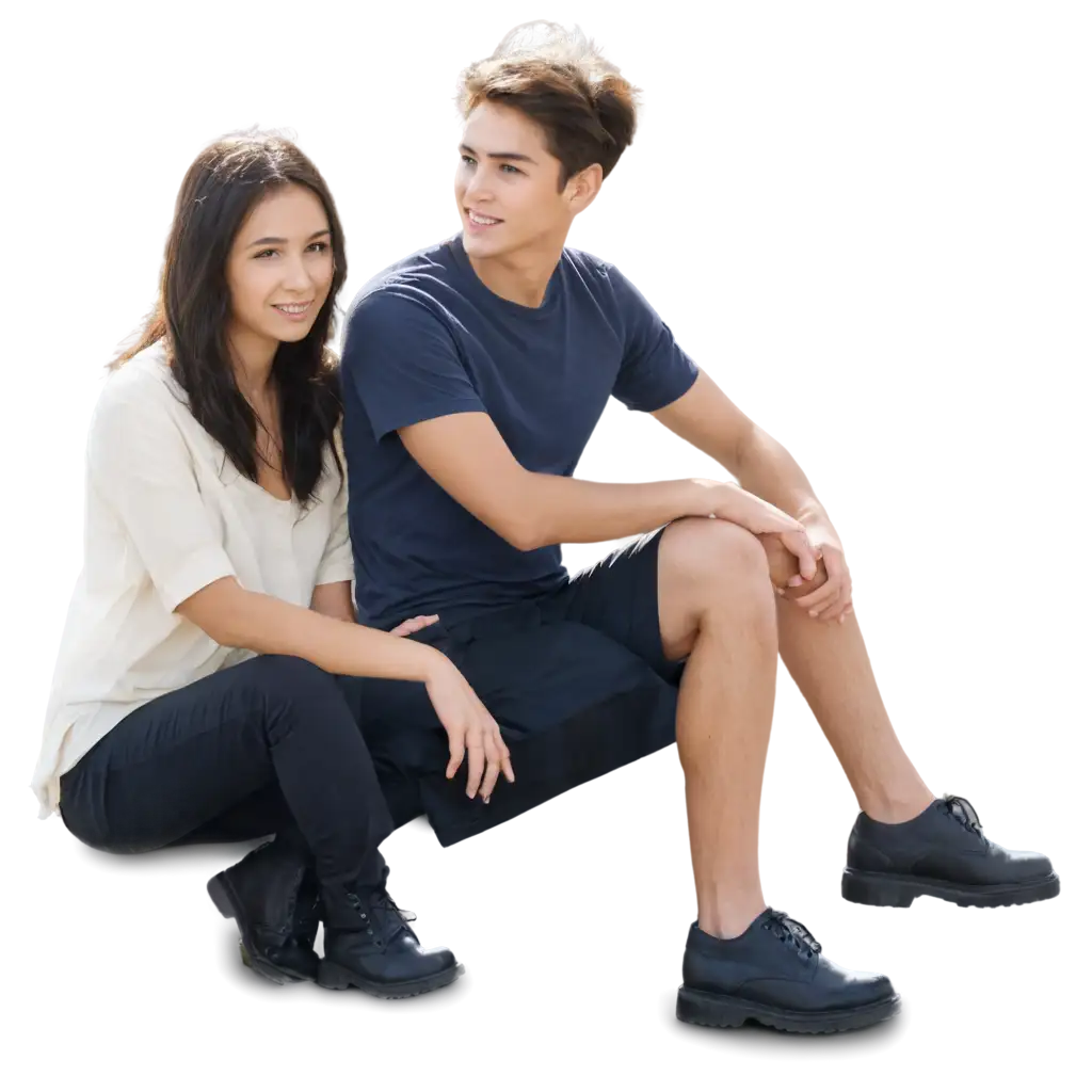 a boy and a girl age 25 year old sitting on location mark
