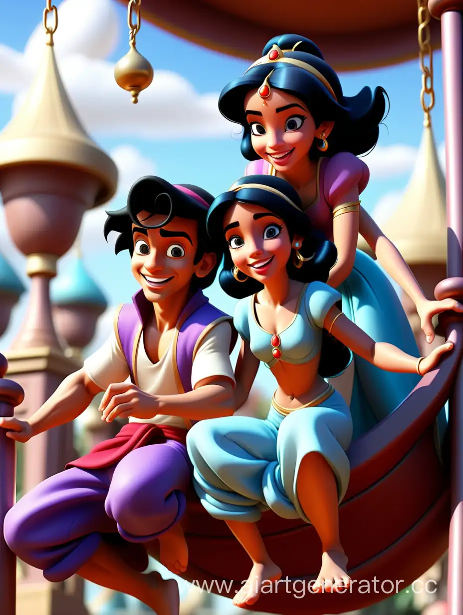 Joyful-Aladdin-and-Jasmine-Play-in-Enchanting-Disney-Playground